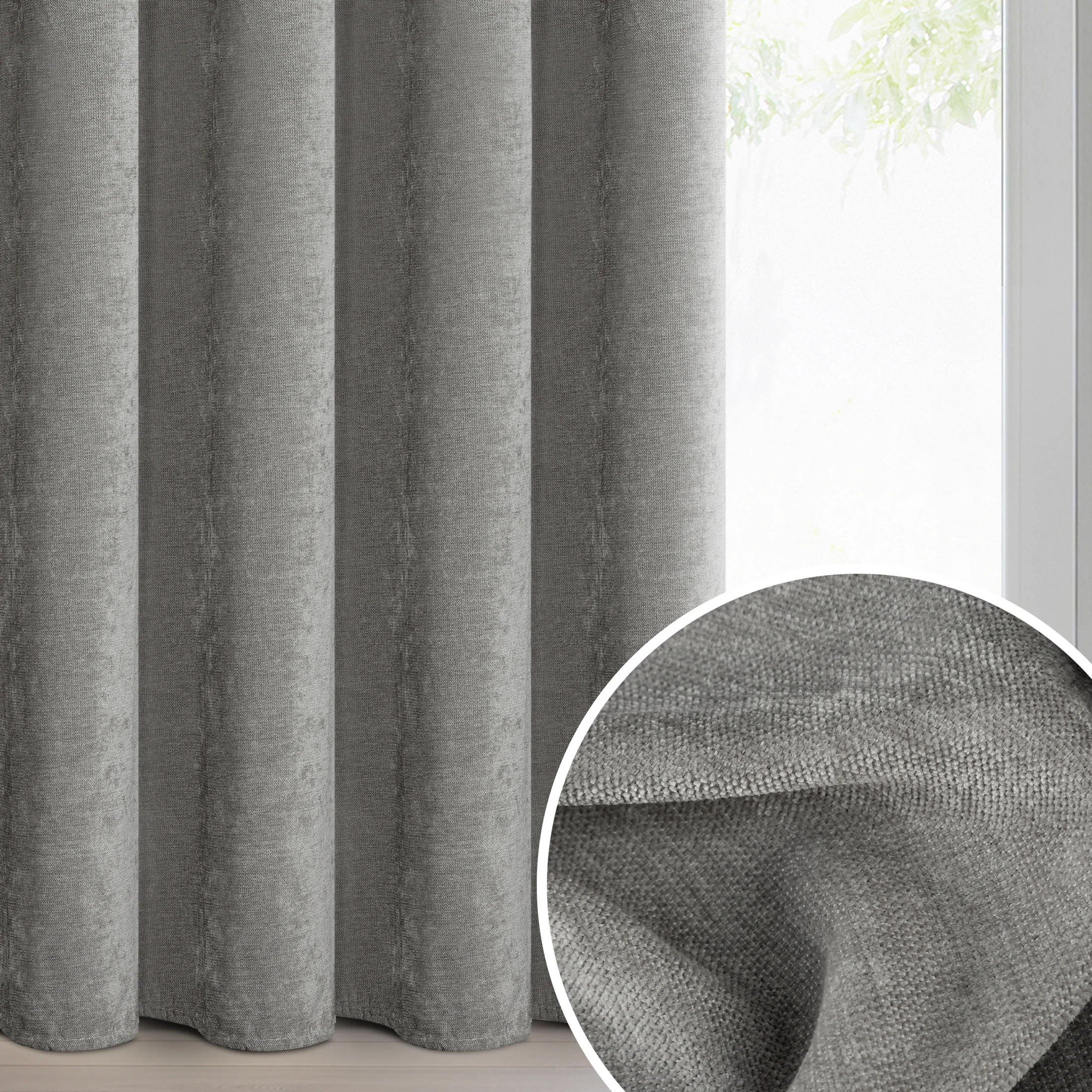 Zasłona szara z szenilowej tkaniny 140x270cm taśma - VANI | eurofirany