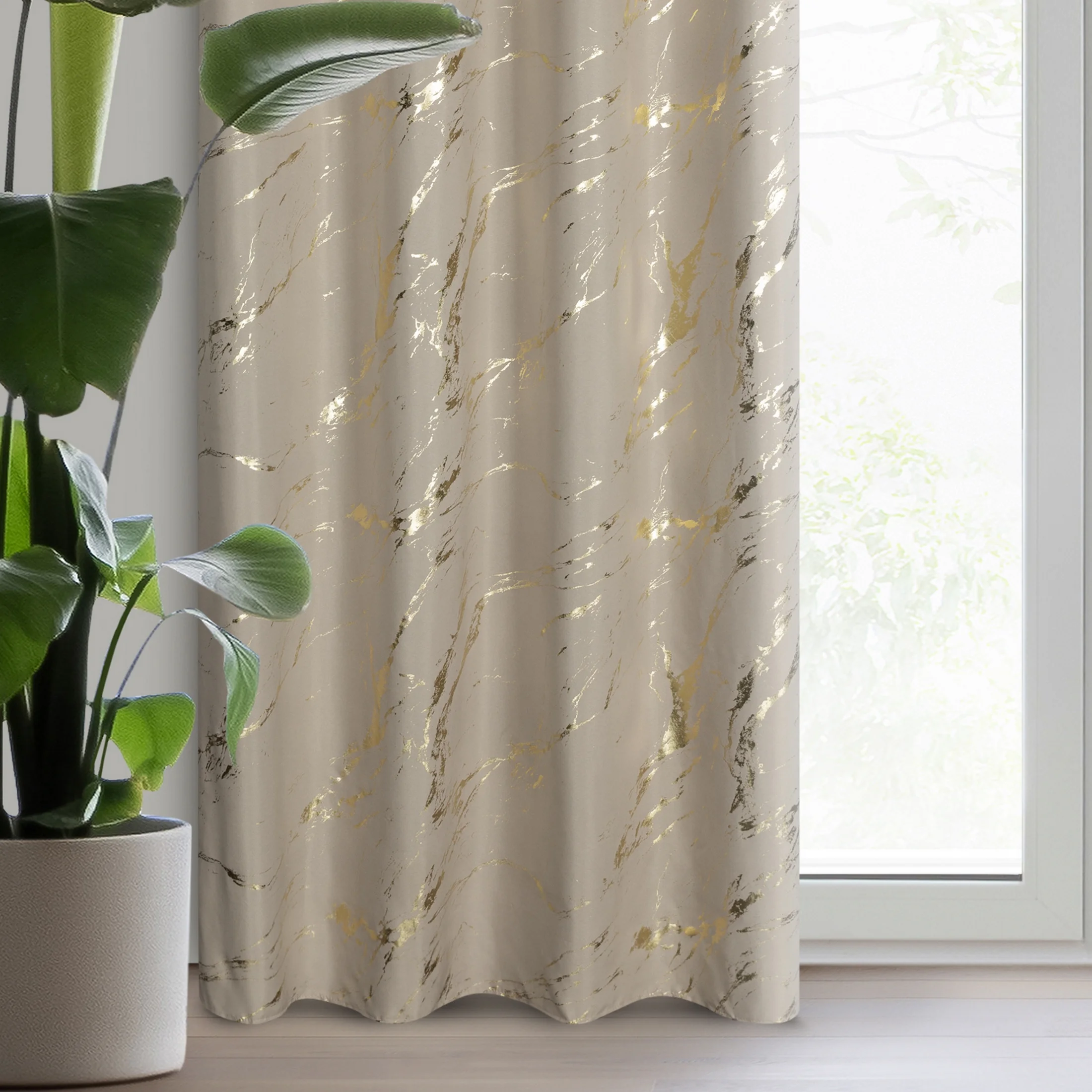 Zasłona beżowo, złocista zdobiona nadrukiem marmurku 140x250 cm przelotka LANI | eurofirany