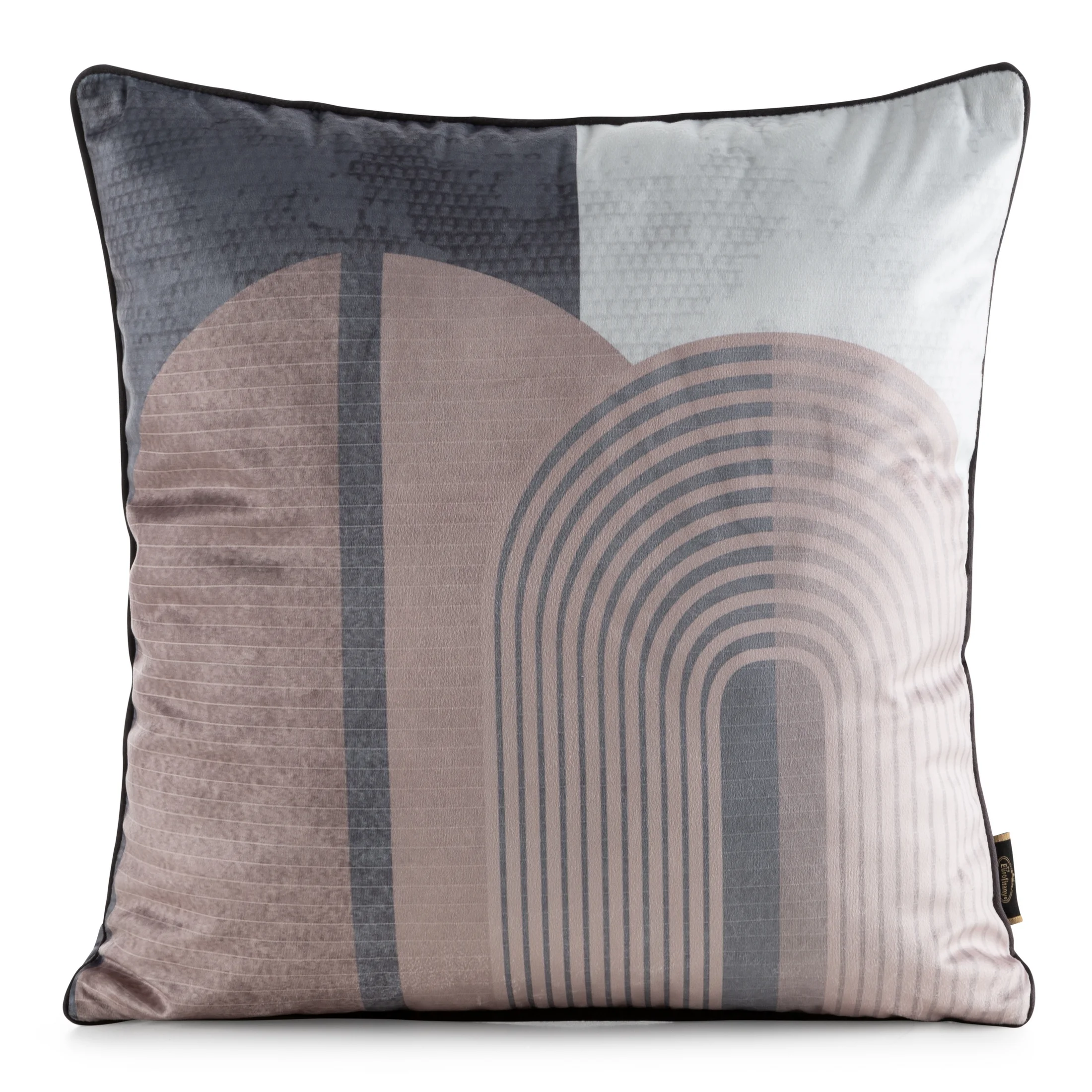 Poszewka na poduszkę 45x45 cm welwetowa, beżowo brązowa zdobiona nadrukiem geometrycznym VELVET 163 Eurofirany Premium | eurofirany