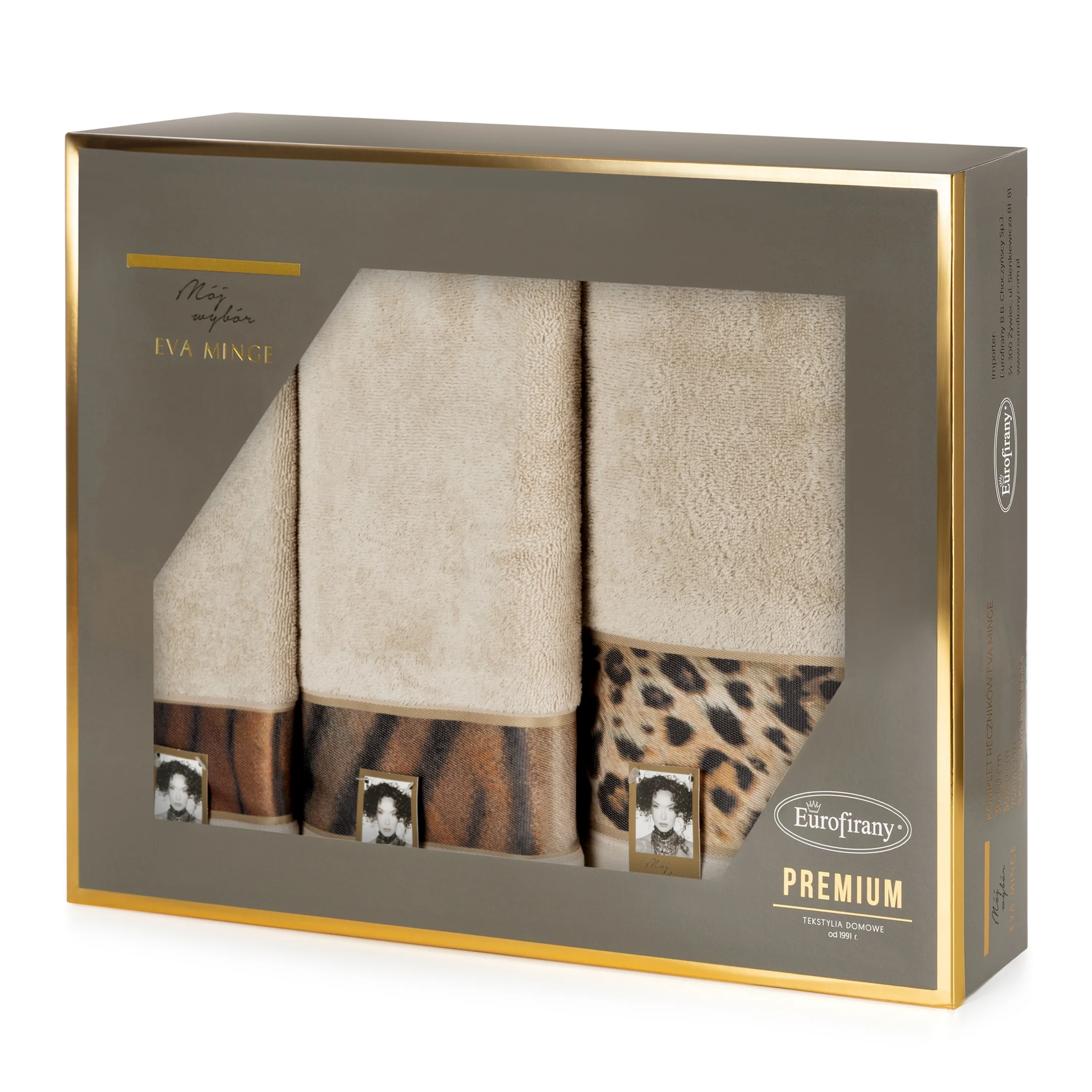 Zestaw ręczników bawełnianych na prezent 3 szt kolor beżowy, czarny 500 g/m2 Eva Minge 23