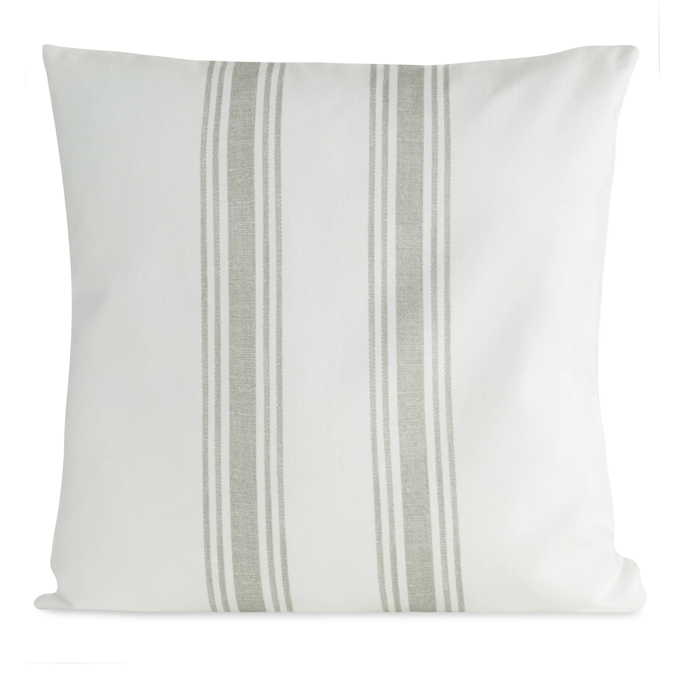 Poszewka na poduszkę 50x50 cm bawełniana z dodatkiem lnu zdobiona subtelnym nadrukiem pasów kremowo, popielata LEN | eurofirany