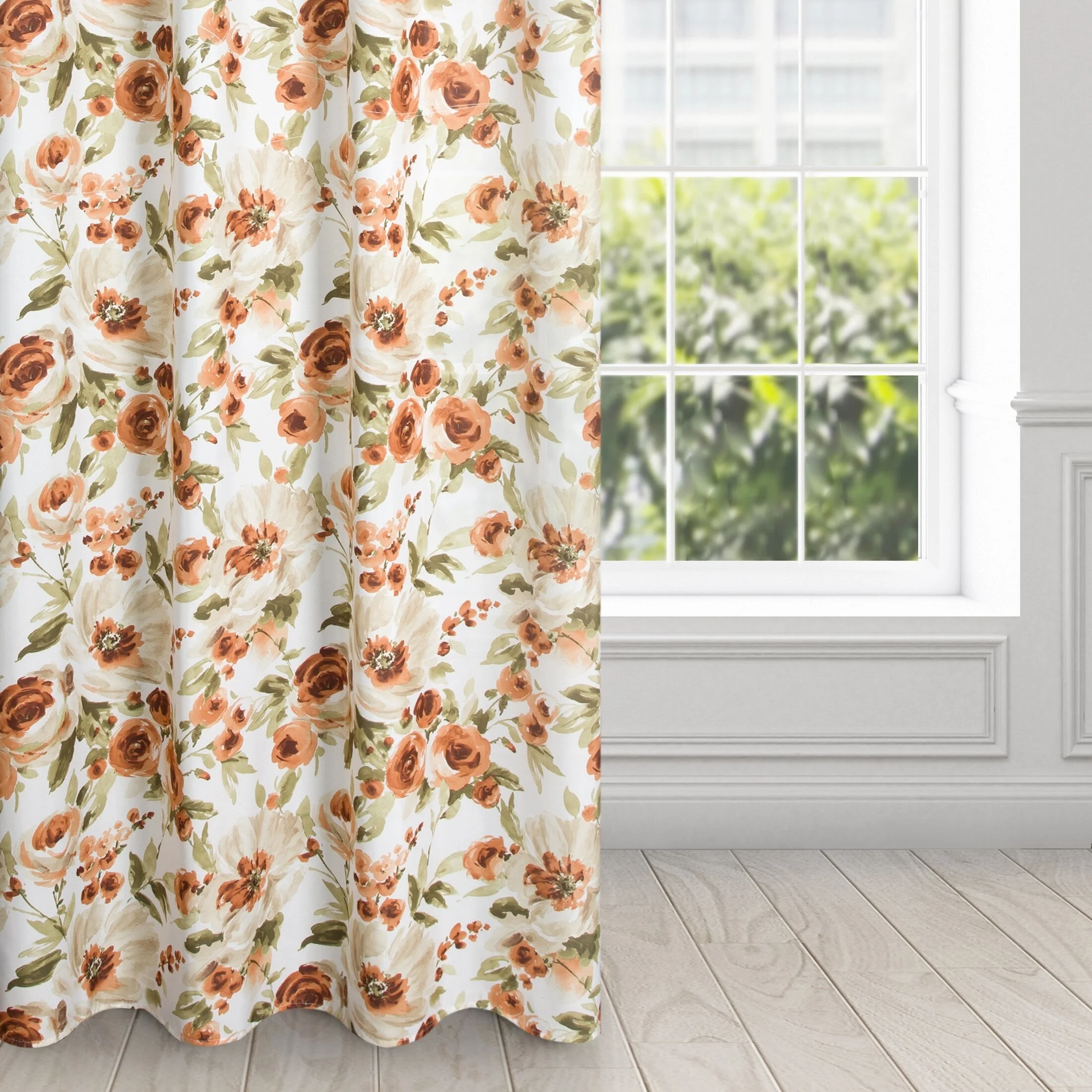 Zasłona biało, ruda z motywem kwiatów 140x250 cm przelotka - MILA | eurofirany