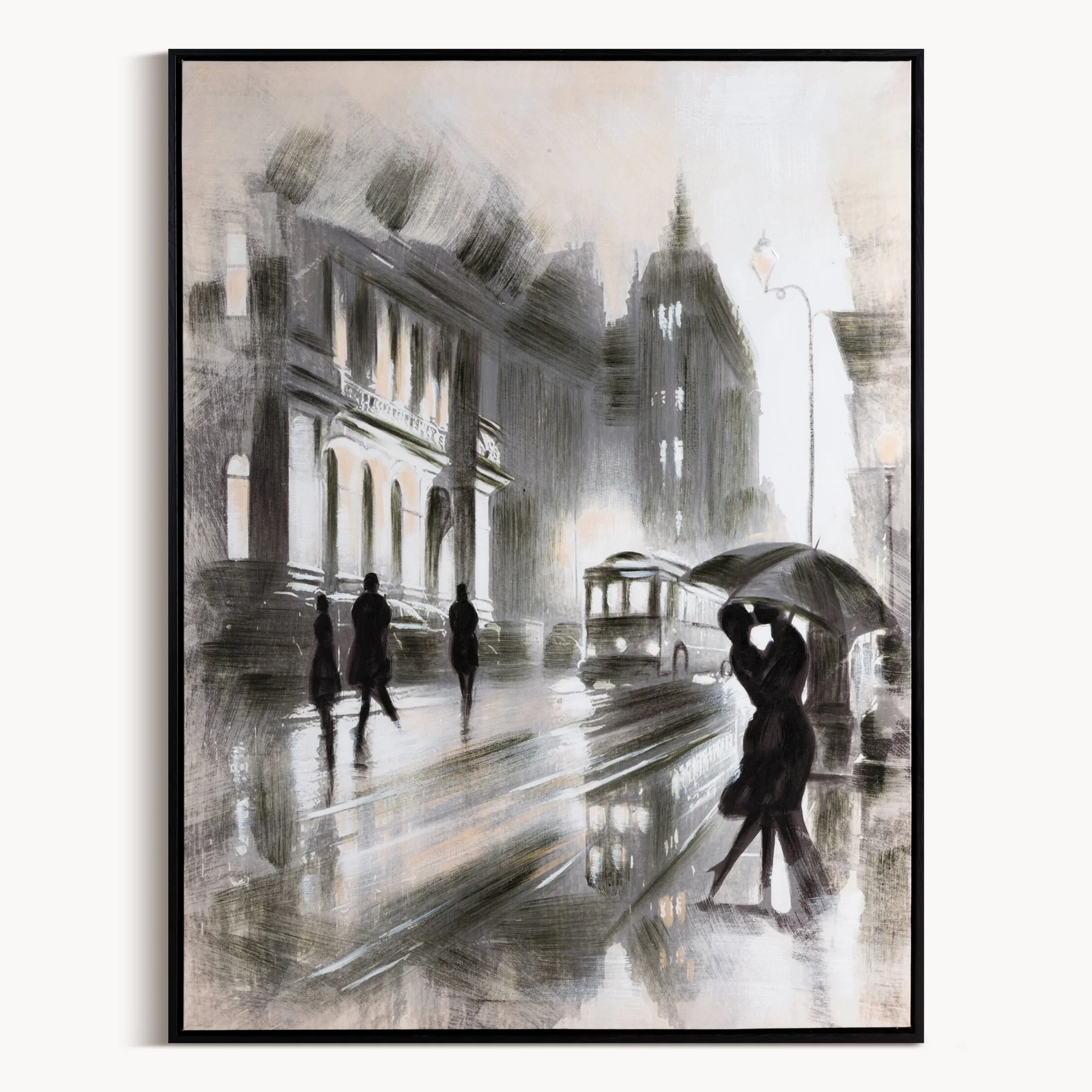 Obraz ręcznie malowany na płótnie pejzaż miasta, oprawiony w ramę | eurofirany