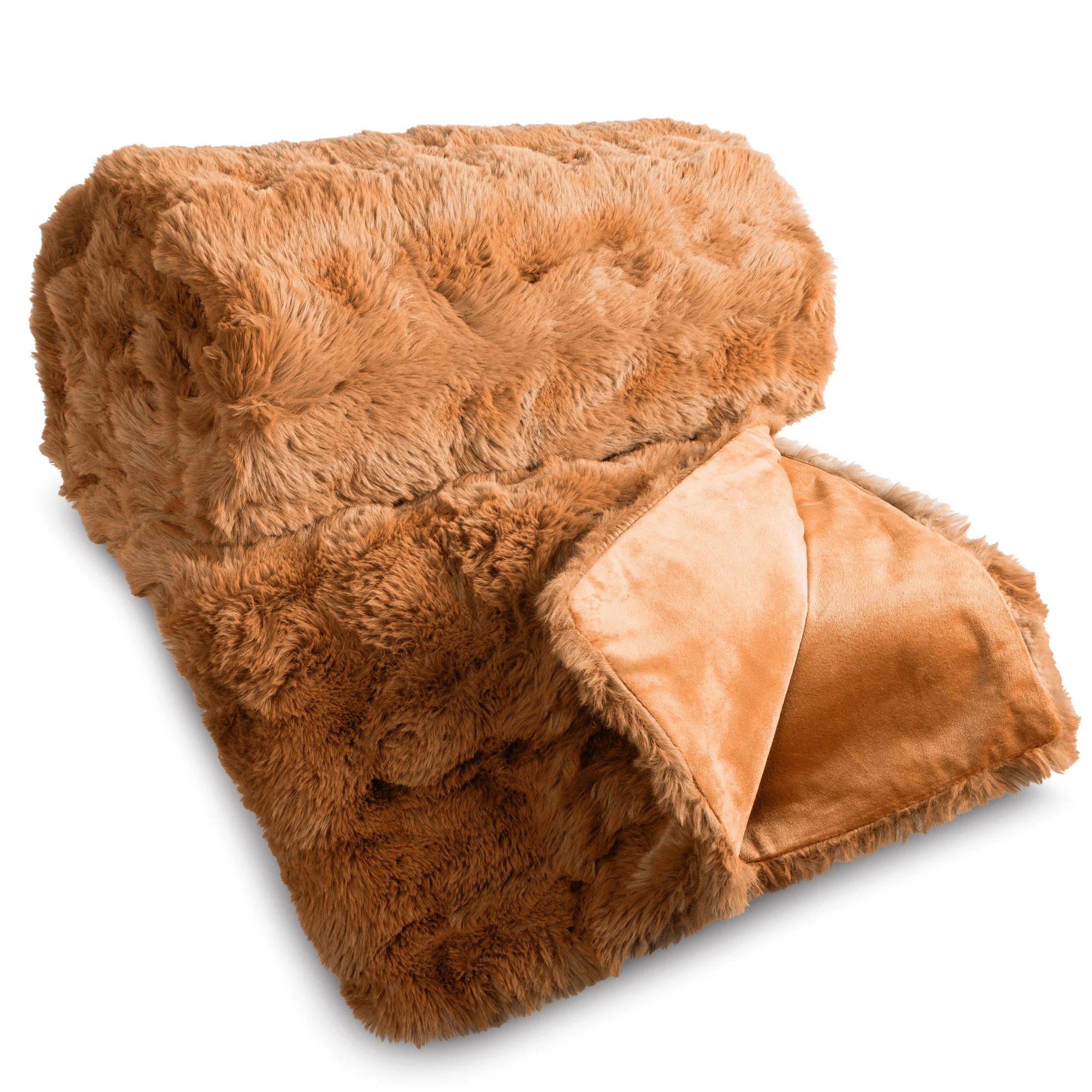 Koc 200x220 cm miodowy z miękkiej tkaniny futerkowej z efektem 3D LILY