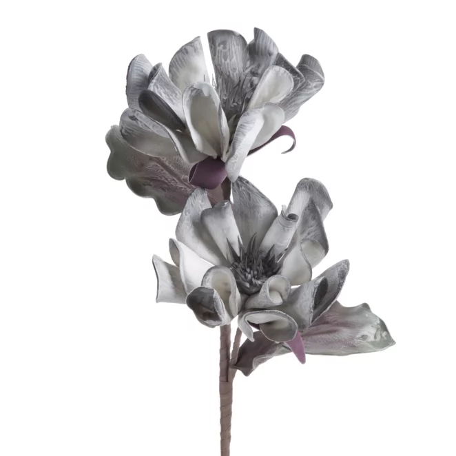 Kwiat sztuczny magnolii srebrny z plastycznej pianki foamiran 72 cm