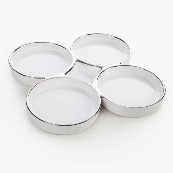 Patera ceramiczna dekoracyjna biało-srebrna minimalistyczna 25x25x6 cm MABEL 01