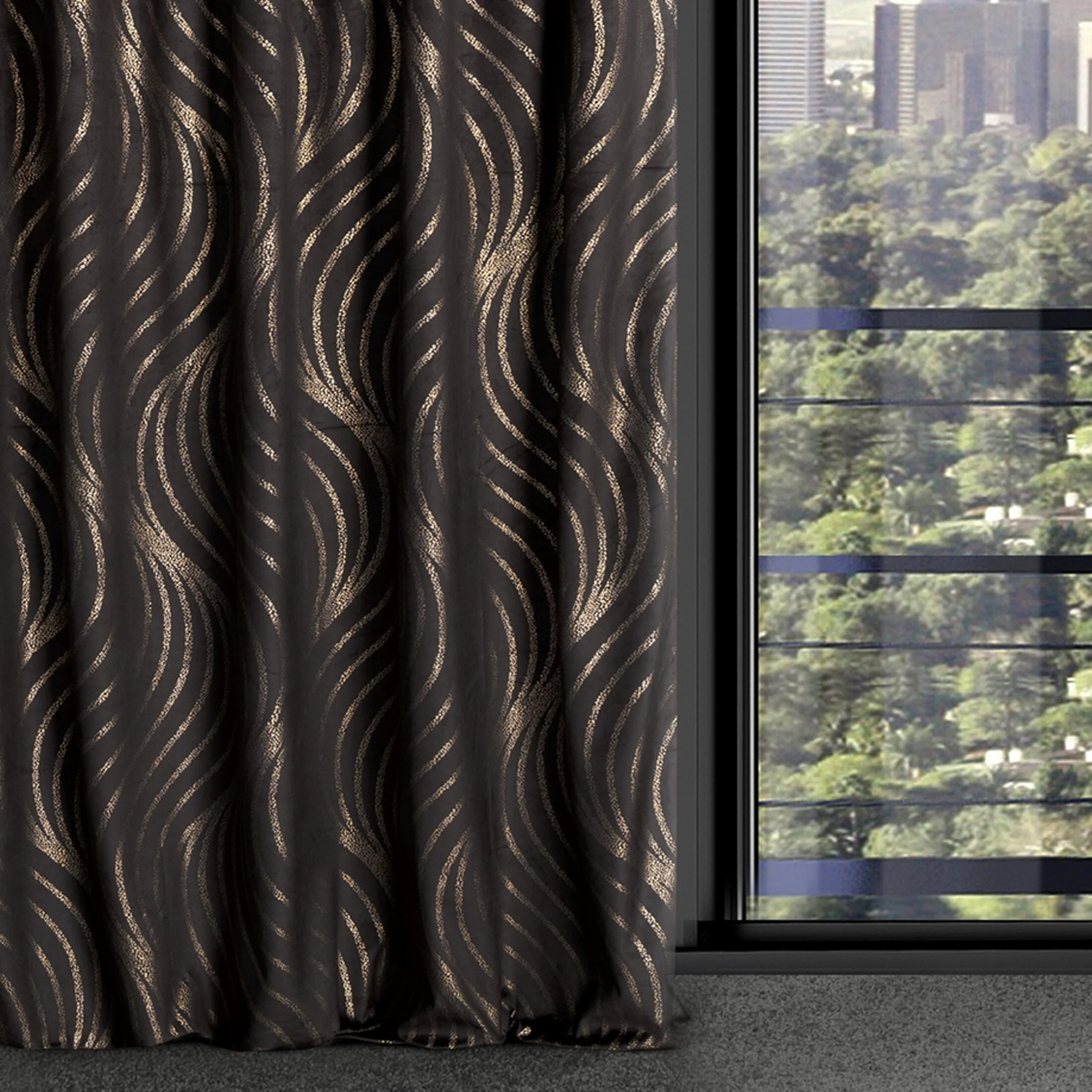 Zasłona czarno, złota z wzorem geometrycznym z welwetu 140x270 cm taśma imitująca flex - VICTORIA 3 - Limited Collection | eurofirany