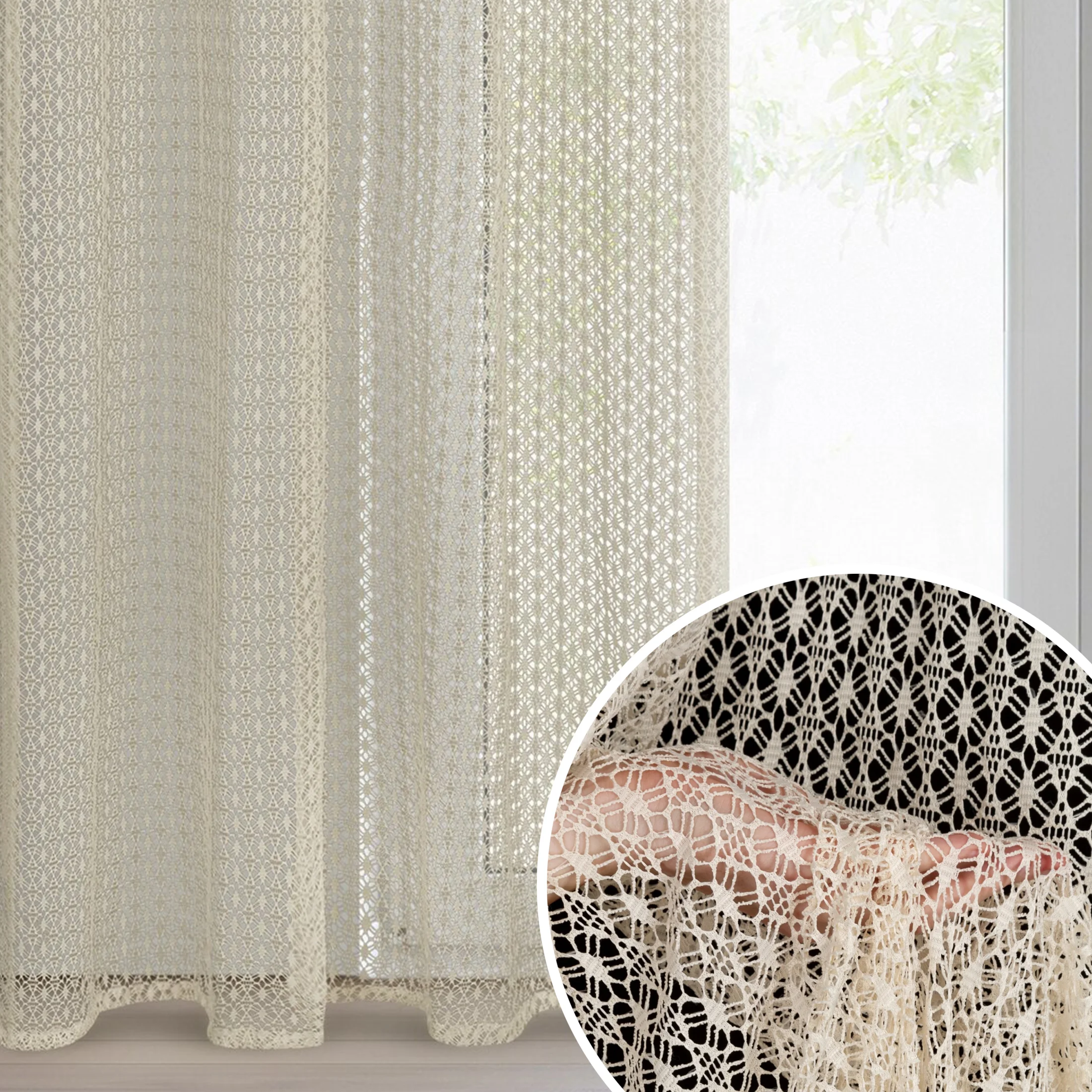 Firana beżowa o strukturze siateczki niewymagająca prasowania 140x250 cm przelotka MIRELLA | eurofirany