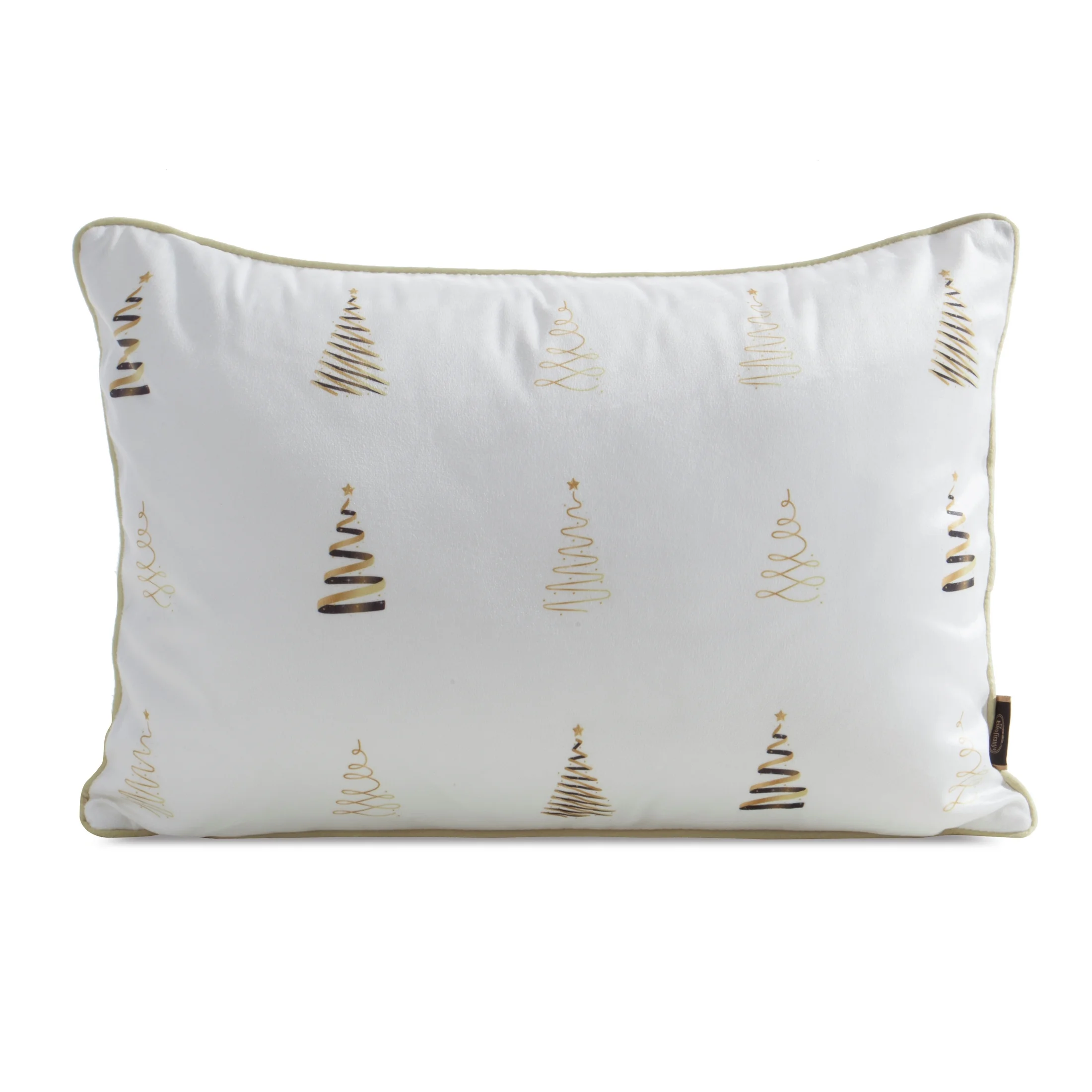 Poszewka na poduszkę świąteczna 30x50 cm welwetowa biało, złota zdobiona nadrukiem i ozdobną wypustką | eurofirany