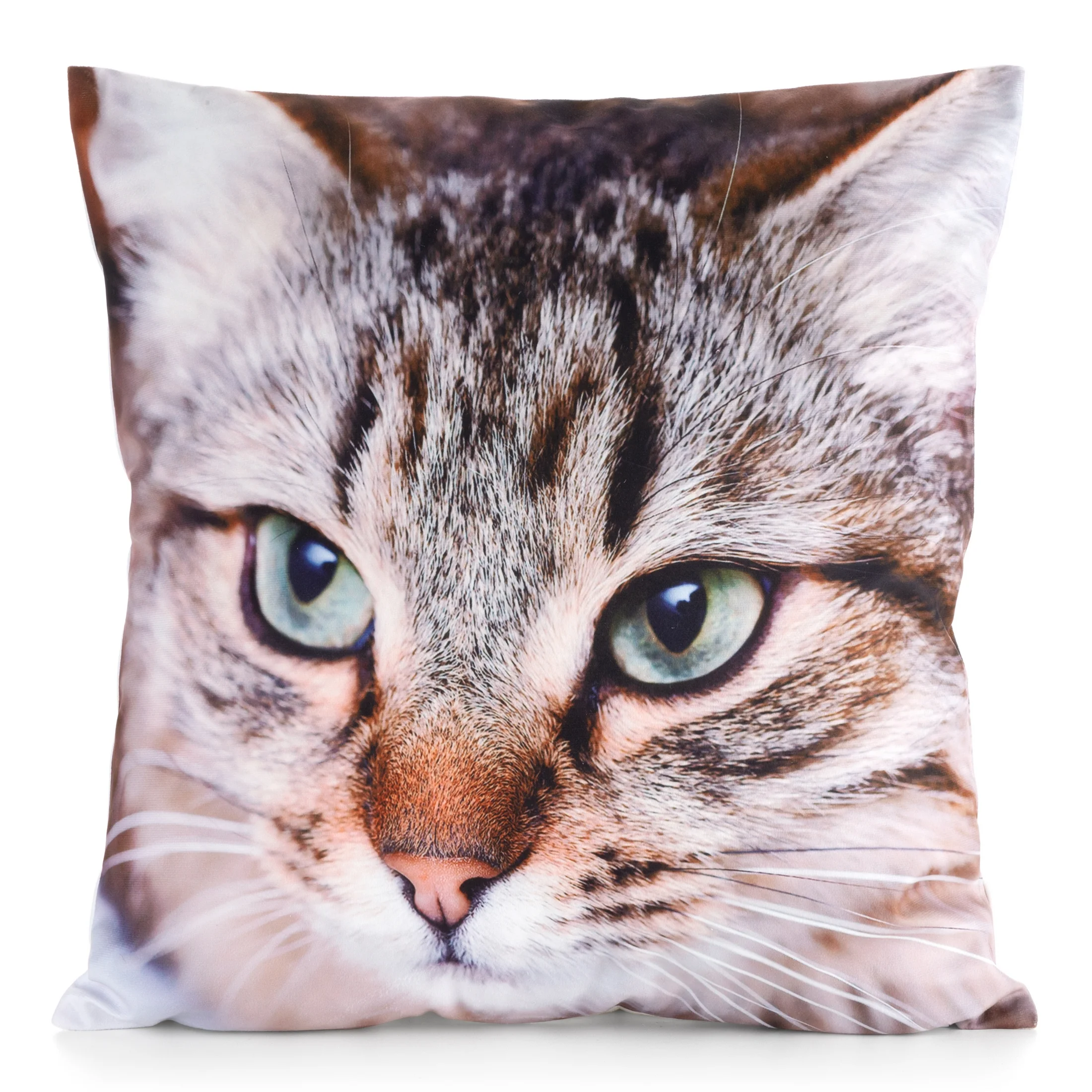 Poszewka na poduszkę 45x45 cm welwetowa biało, brązowa zdobiona nadrukiem uroczego kota ANIMAL | eurofirany