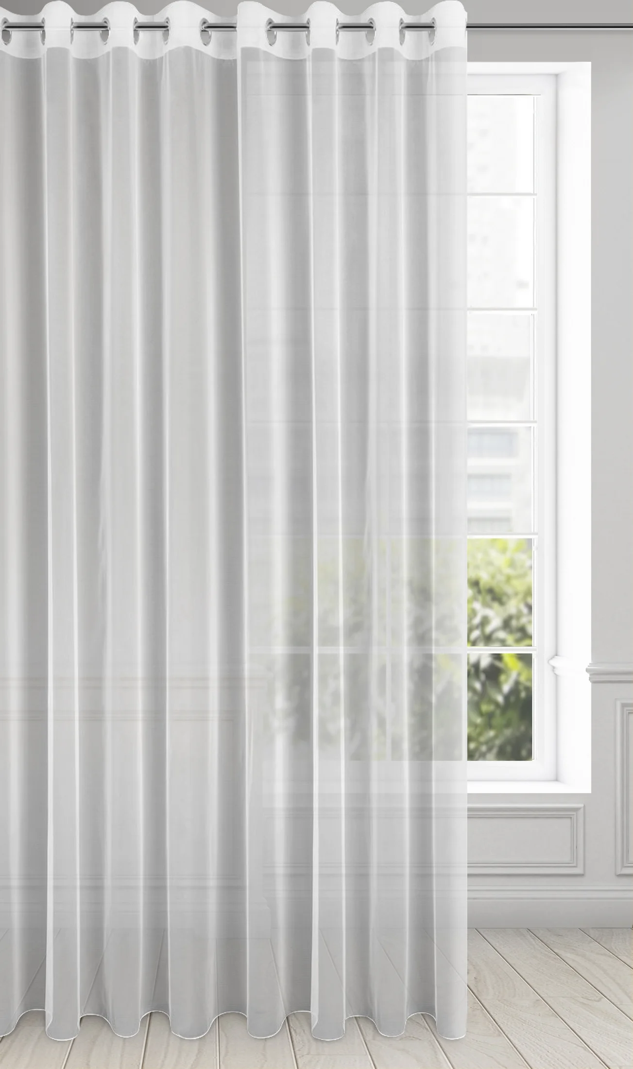 Firana biała z lekkiej i błyszczącej tkaniny 400x250 cm przelotka ESEL ELLA LINE