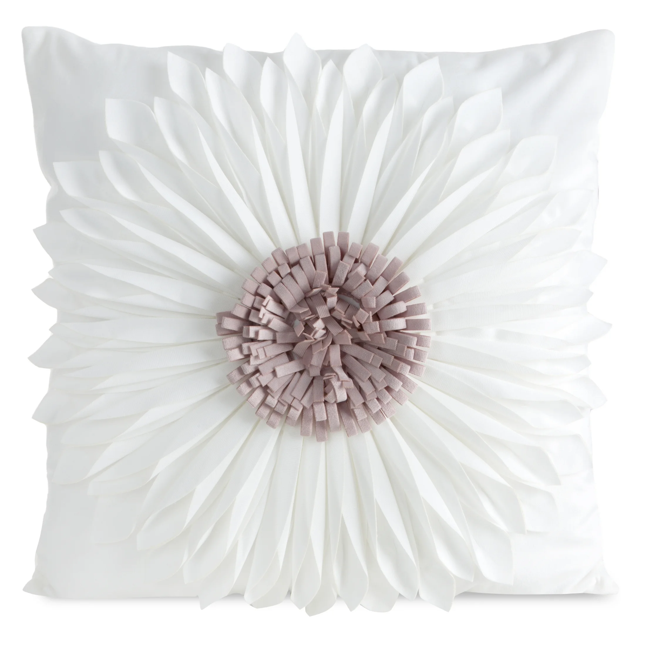 Poszewka na poduszkę 45 x 45 cm z welwetu kolor kremowo, pudrowy zdobiona dużym kwiatem 3D FLORES 3 | eurofirany