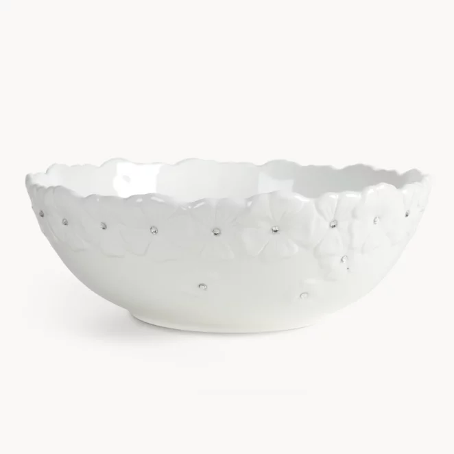 Misa dekoracyjna biała zdobiona w drobne kwiaty z błyszczącym wykończeniem 25x10 cm ELISA
