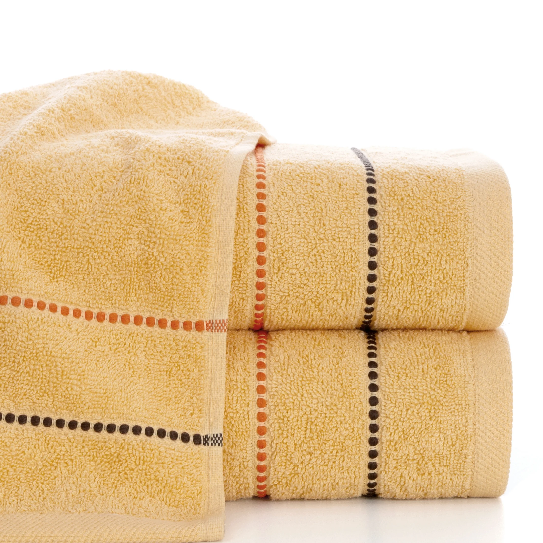 Ręcznik do rąk 30x50 cm bawełniany kolor jasnopomarańczowy z kontrastującymi paseczkami 500 g/m2 SUZI