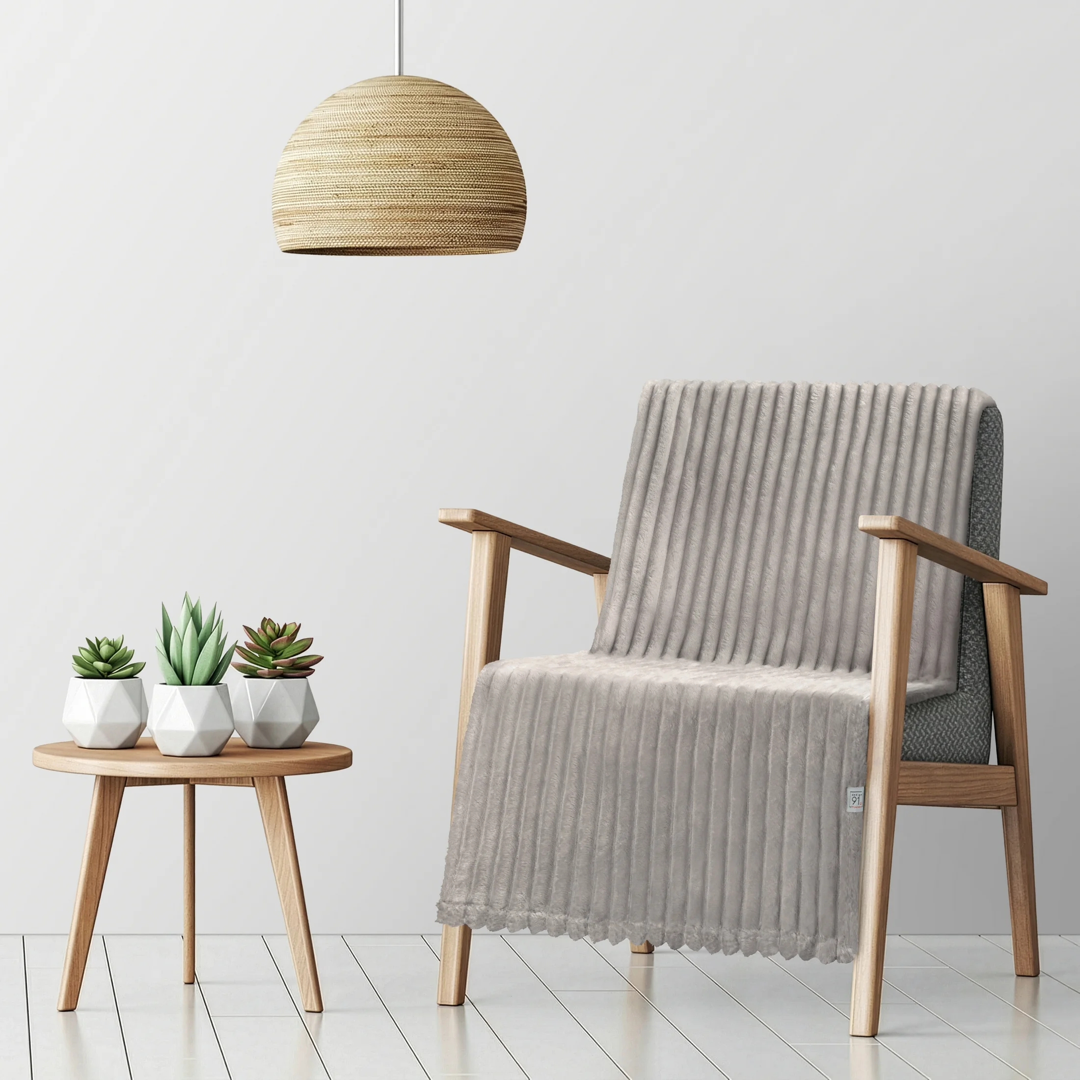 Narzuta na fotel - koc 70x160 cm beżowa z wytłaczanym wzorem i efektem 3D SOFT Design 91 | eurofirany