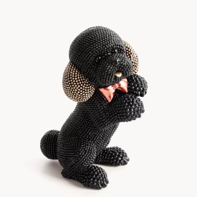 Figurka czarno-złota pies  o drobnym strukturalnym wzorze 10x7x15 cm ELDO