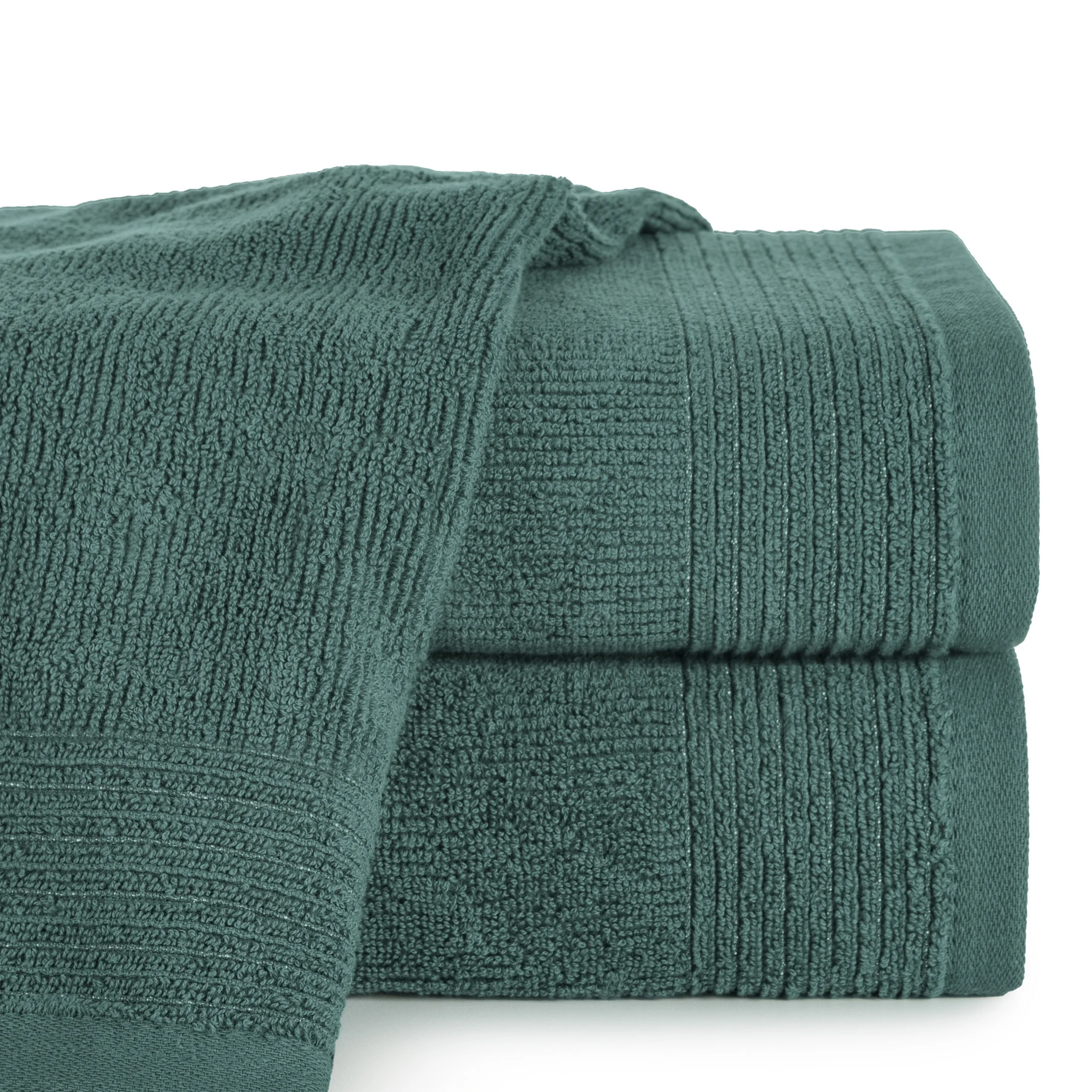 Ręcznik kąpielowy 70x140 cm bawełniany kolor ciemnomiętowy zdobiony błyszczącą bordiurą 500 g/m2 LARI