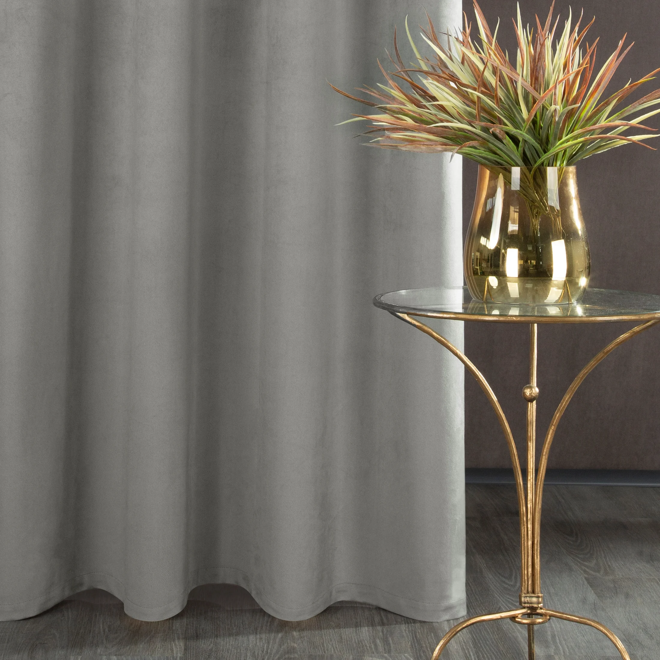 Zasłona popielata z matowego welwetu 140x250 cm przelotka - FARGO | eurofirany