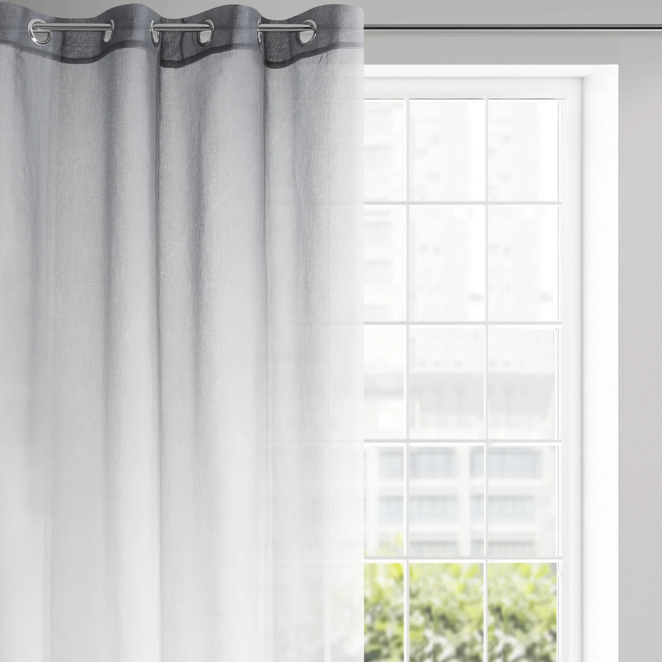 Zasłona biało, grafitowa z efektem cieniowania z lekkiej etaminy 140x250 cm przelotka - RAVIA | eurofirany