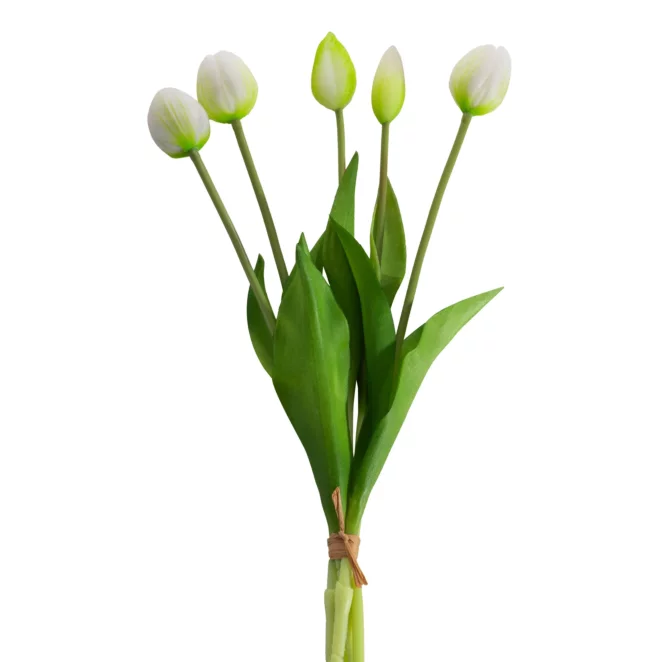 Kwiat sztuczny tulipan biało, zielony 41 cm