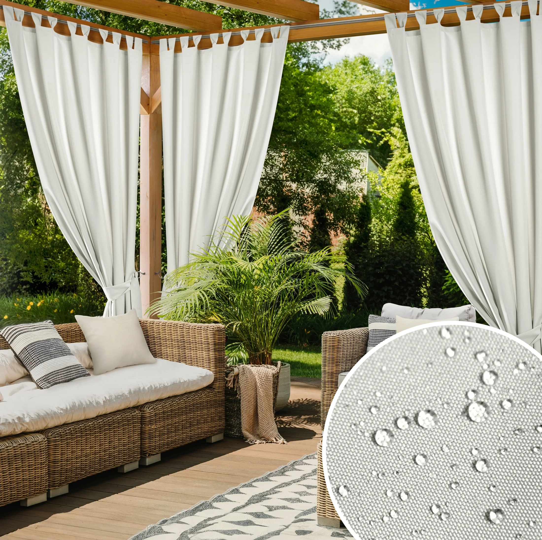 Zasłona kremowa z wodoodpornej tkaniny idealna do ogrodu i na taras 155x200 cm szelki/rzep GARDENIA | 