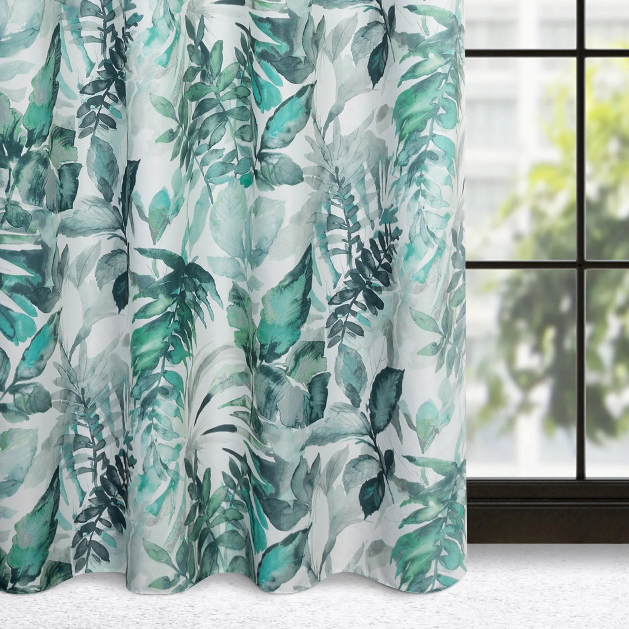 Zasłona biało, zielona w liście 140x250 cm przelotka - ADELINE - Diva Line | eurofirany