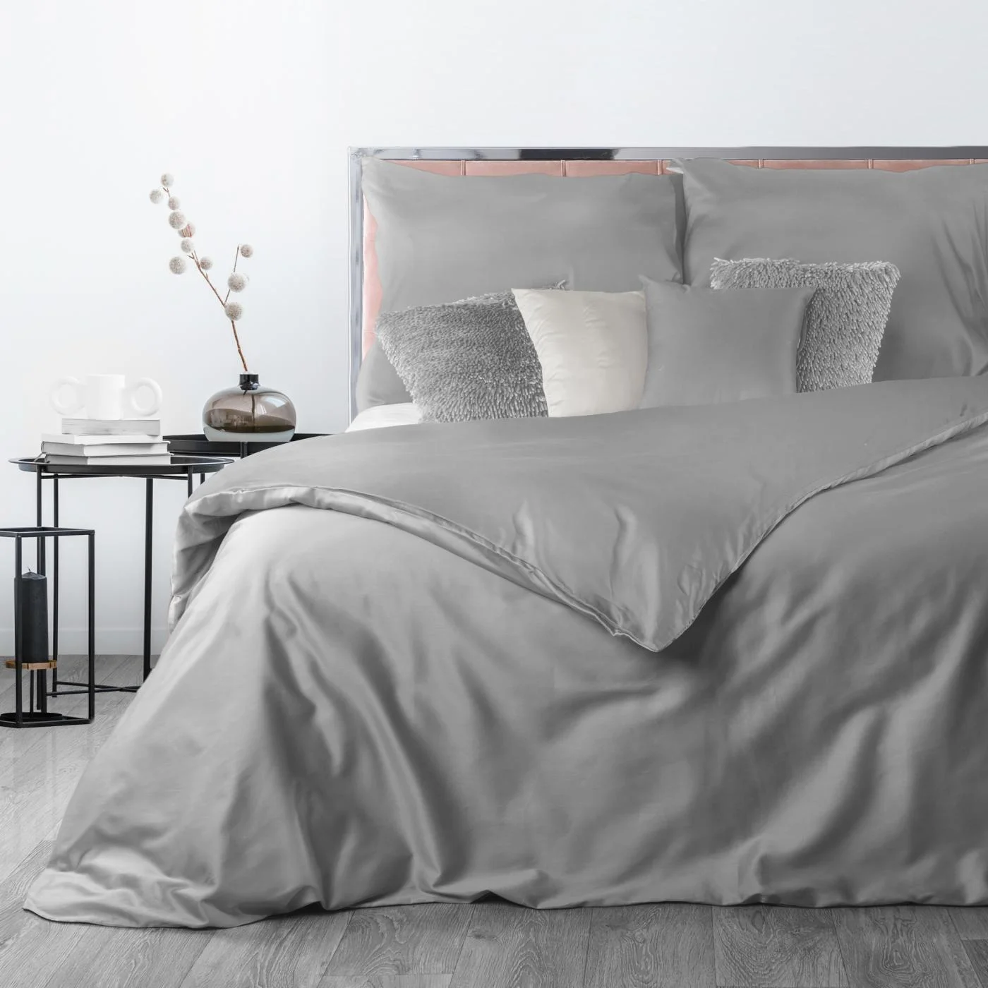 Pościel 160x200 cm gładka z makosatyny bawełnianej kolor jasnoszary DELIA Reina Line | eurofirany