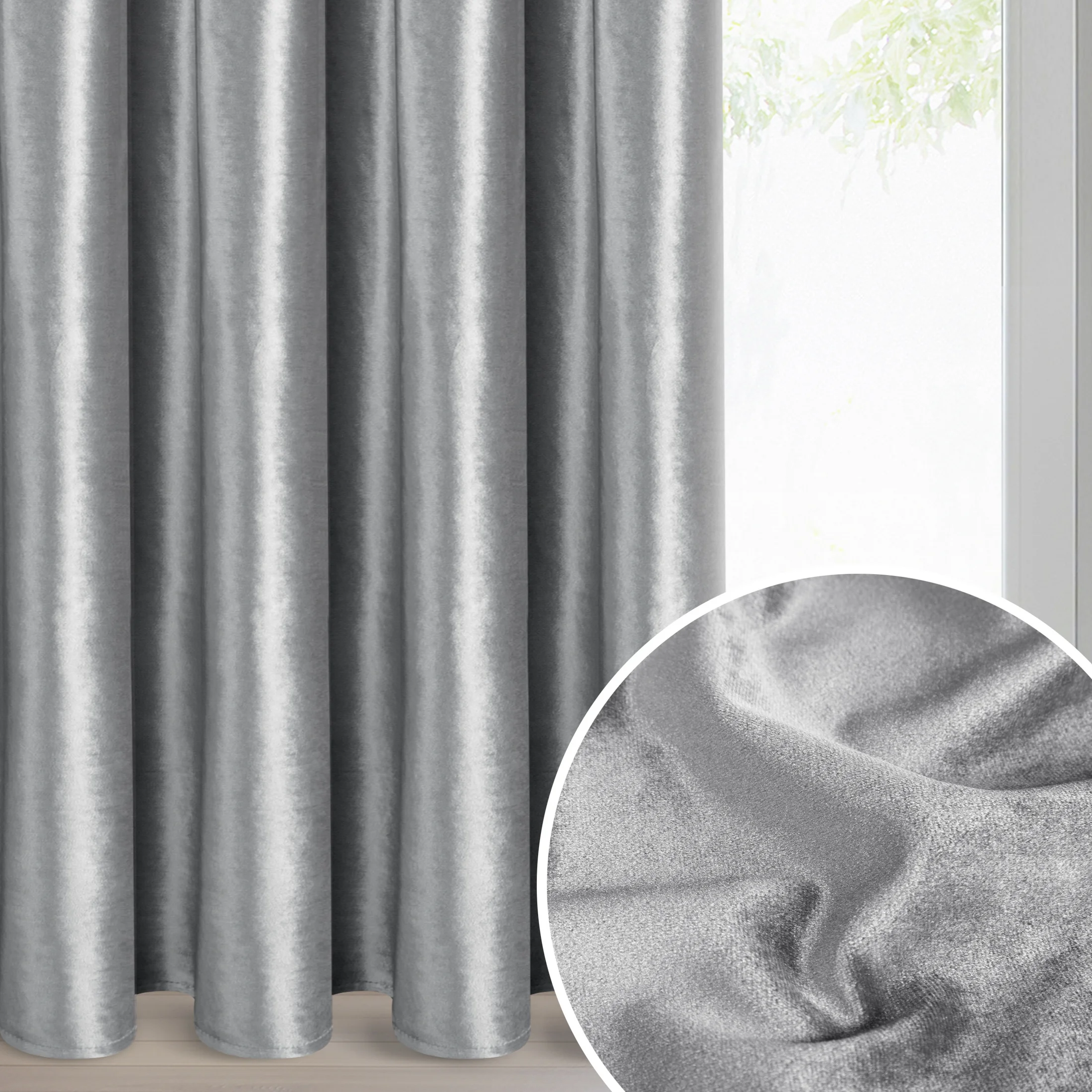 Zasłona srebrna z błyszczącego welwetu 140x270 cm taśma - CAMERON | eurofirany