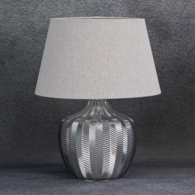 Lampa stalowa  z wytłaczaną szklaną podstawą średnica 38x48 cm ADORE