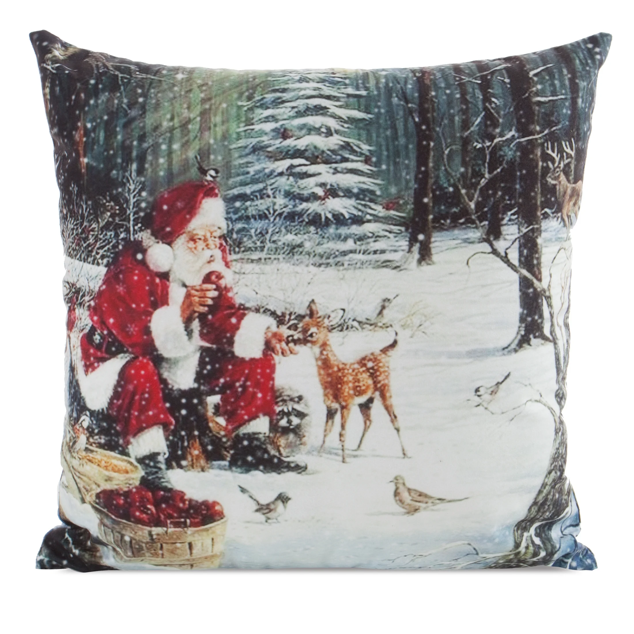 Poszewka na poduszkę świąteczna 45x45 cm zielono, czerwona zdobiona nadrukiem Mikołaja | eurofirany