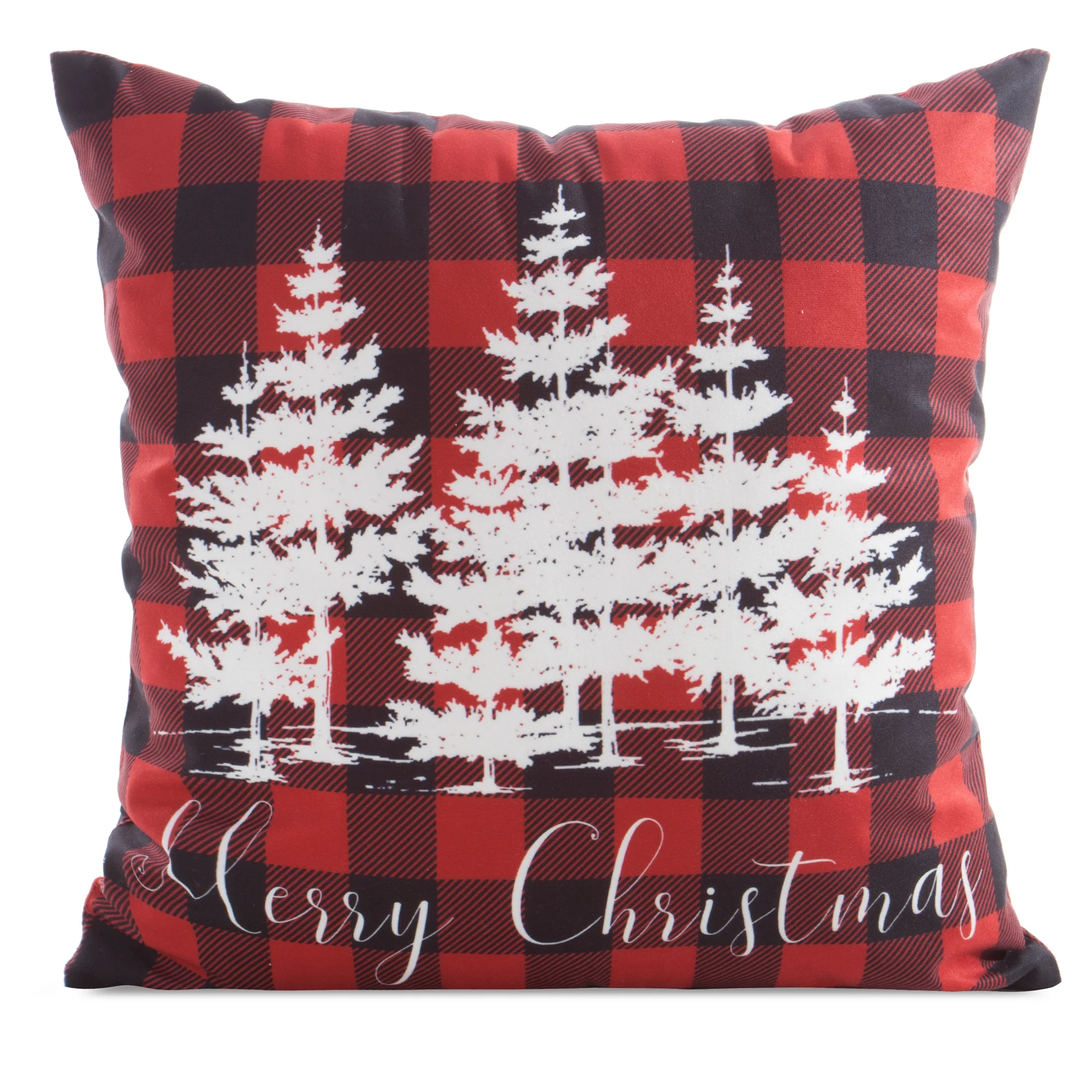Poszewka na poduszkę 45x45 cm welwetowa czerwono, biała zdobiona świątecznym nadrukiem choinek | eurofirany