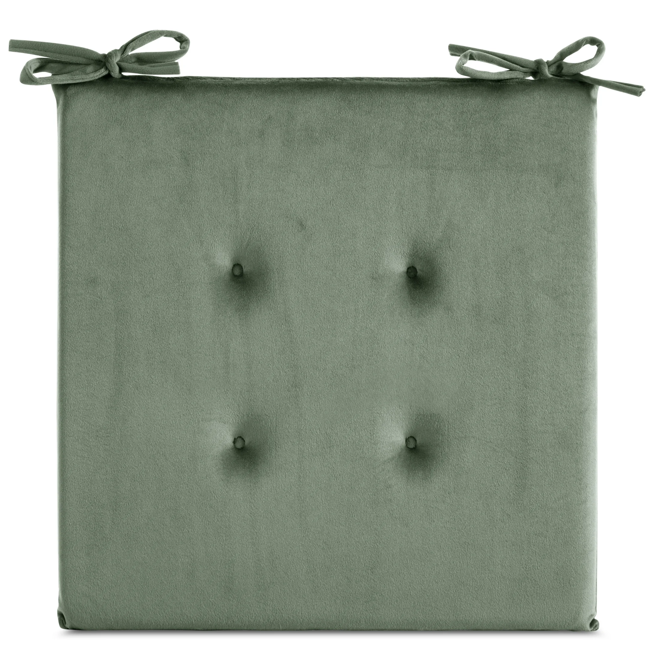 Poduszka na krzesło 40 x 40 x 3 cm welwetowa oliwkowa z ozdobnym pikowaniem i praktycznymi troczkami GAJA