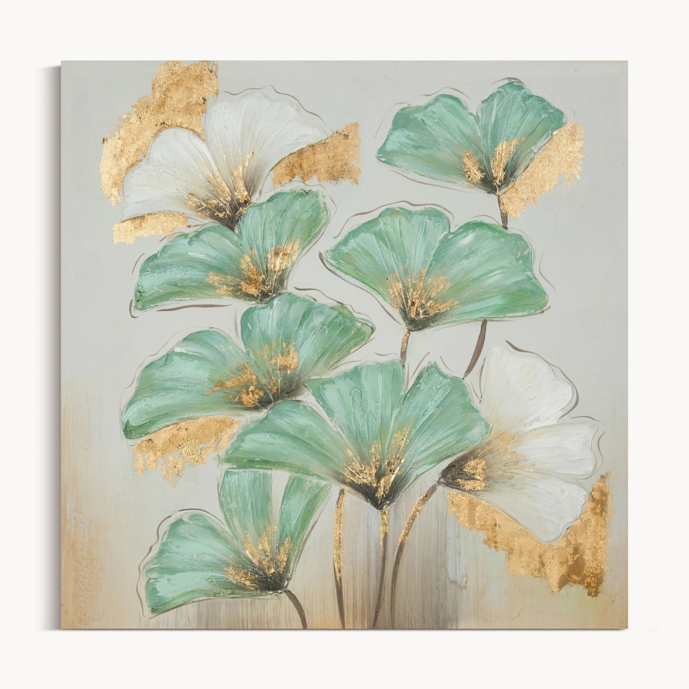 Obraz HERBARIUM 1 ręcznie malowany na płótnie liście miłorzębu ze złotymi akcentami | eurofirany