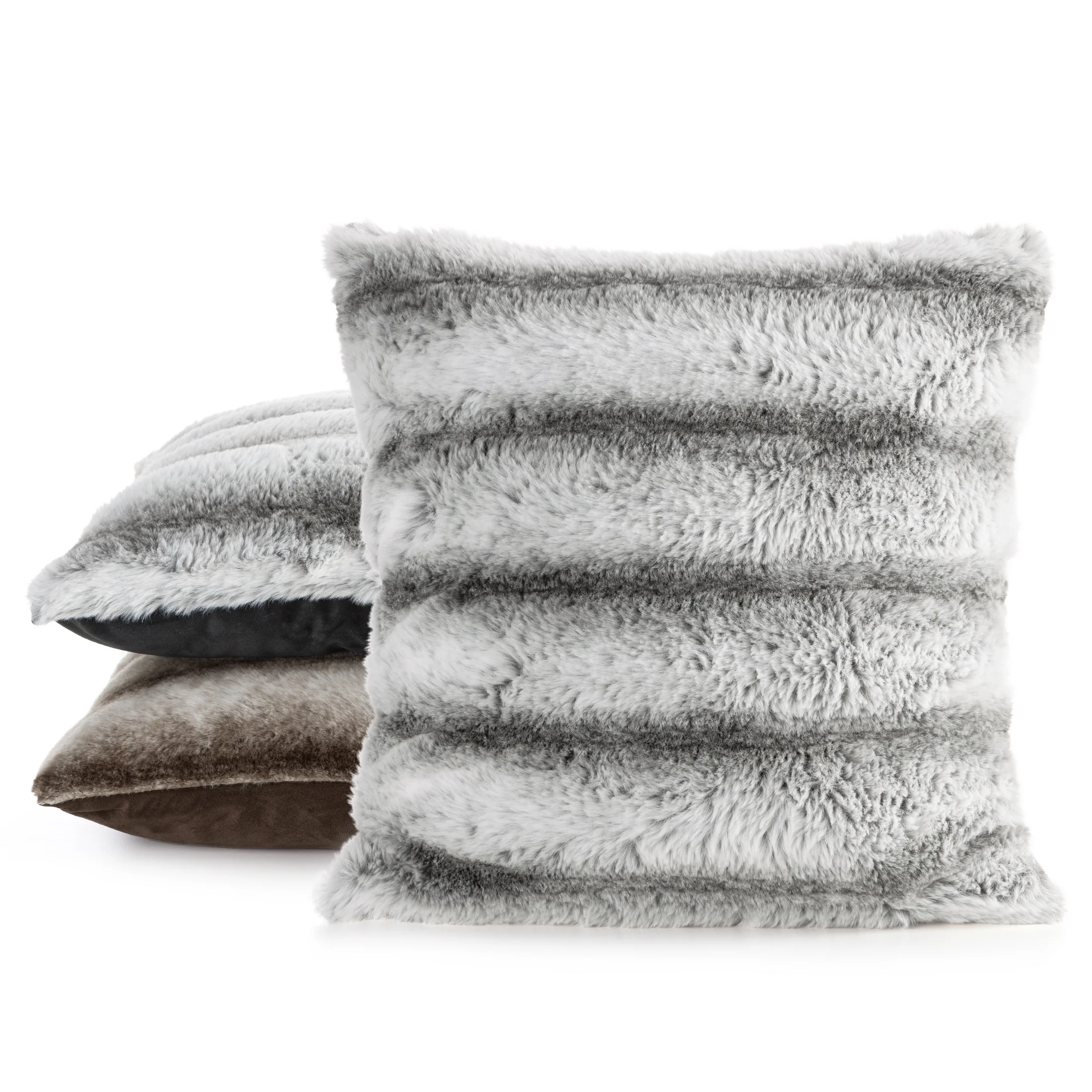 Poszewka na poduszkę 45x45 cm biała, ciemnobrązowa z futrzanej przyjemnej tkaniny LUCY