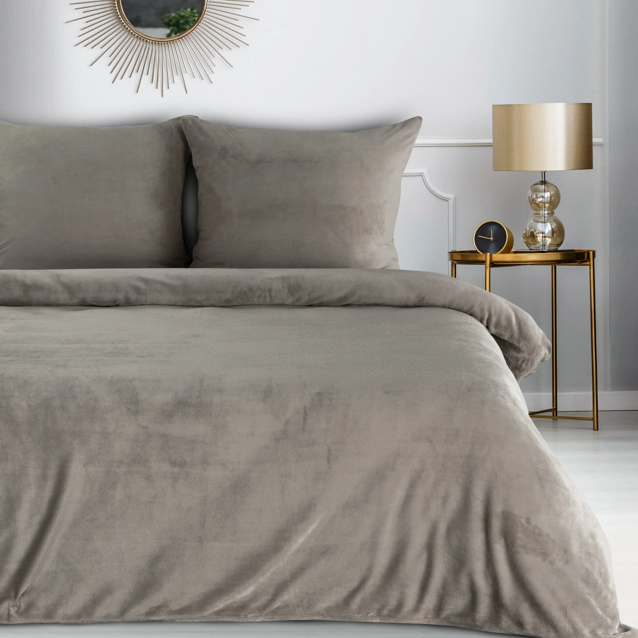 Pościel 220x200 cm gładka z polaru kolor beżowy FLANO | eurofirany