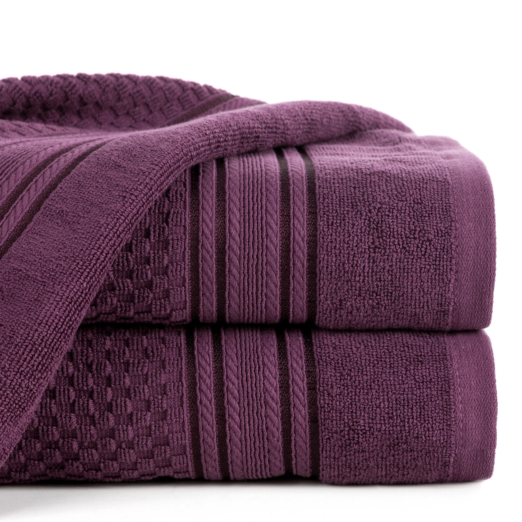 Ręcznik kąpielowy 70x140 cm bawełniany kolor ciemnofioletowy zdobiony subtelnymi paseczkami 500 g/m2 DAVOS