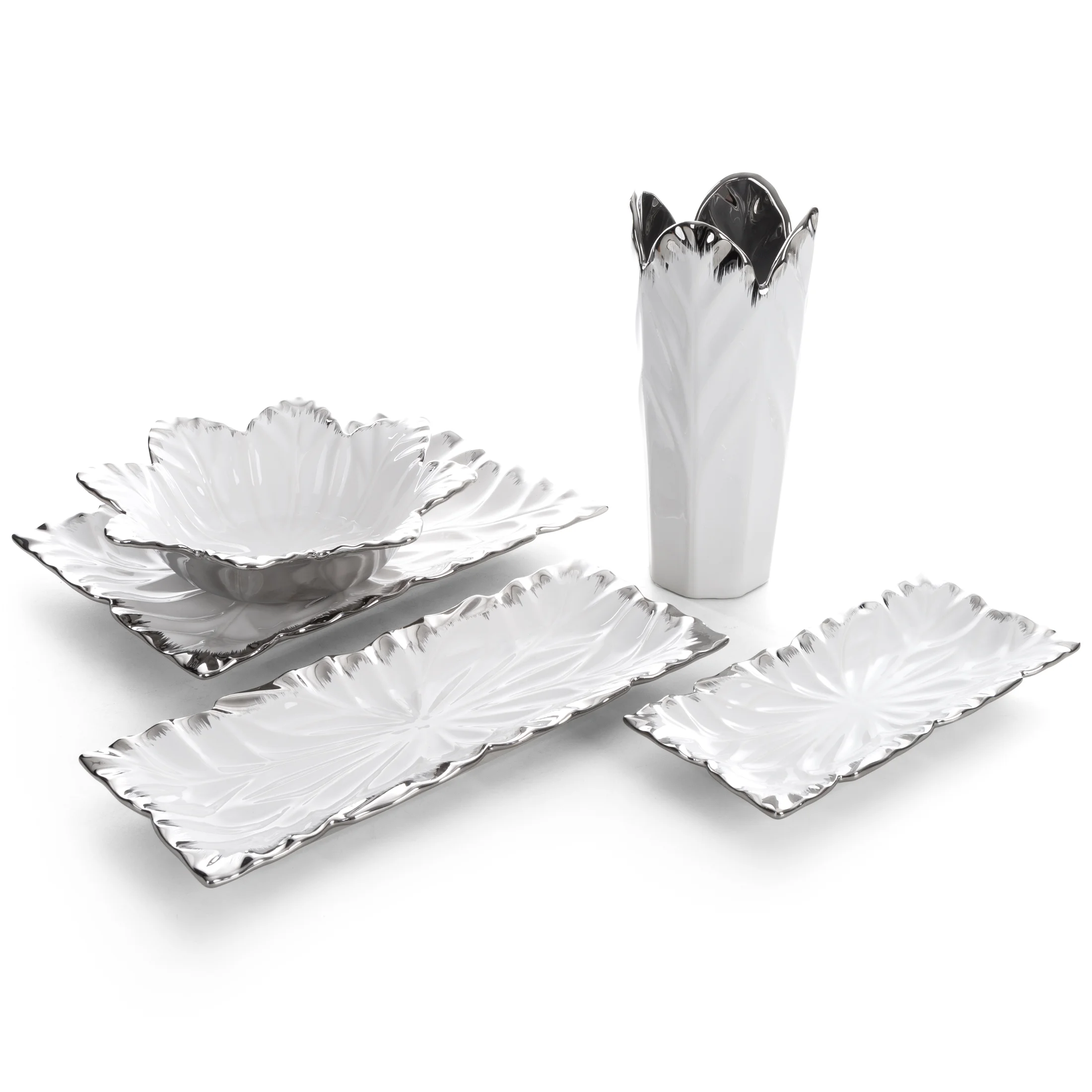 Wazon ceramiczny biało-srebrna zdobiony wypukłym wzorem 13x13x28 cm NIRA