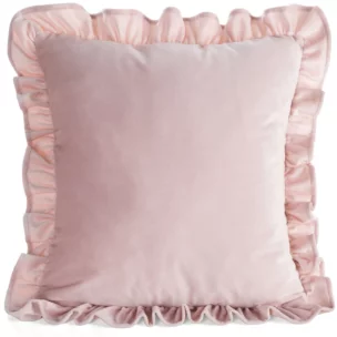 Poszewka na poduszkę 45x45 cm z aksamitnego welwetu pudrowa zdobiona na brzegach falbanami BRENDA Eurofirany Premium