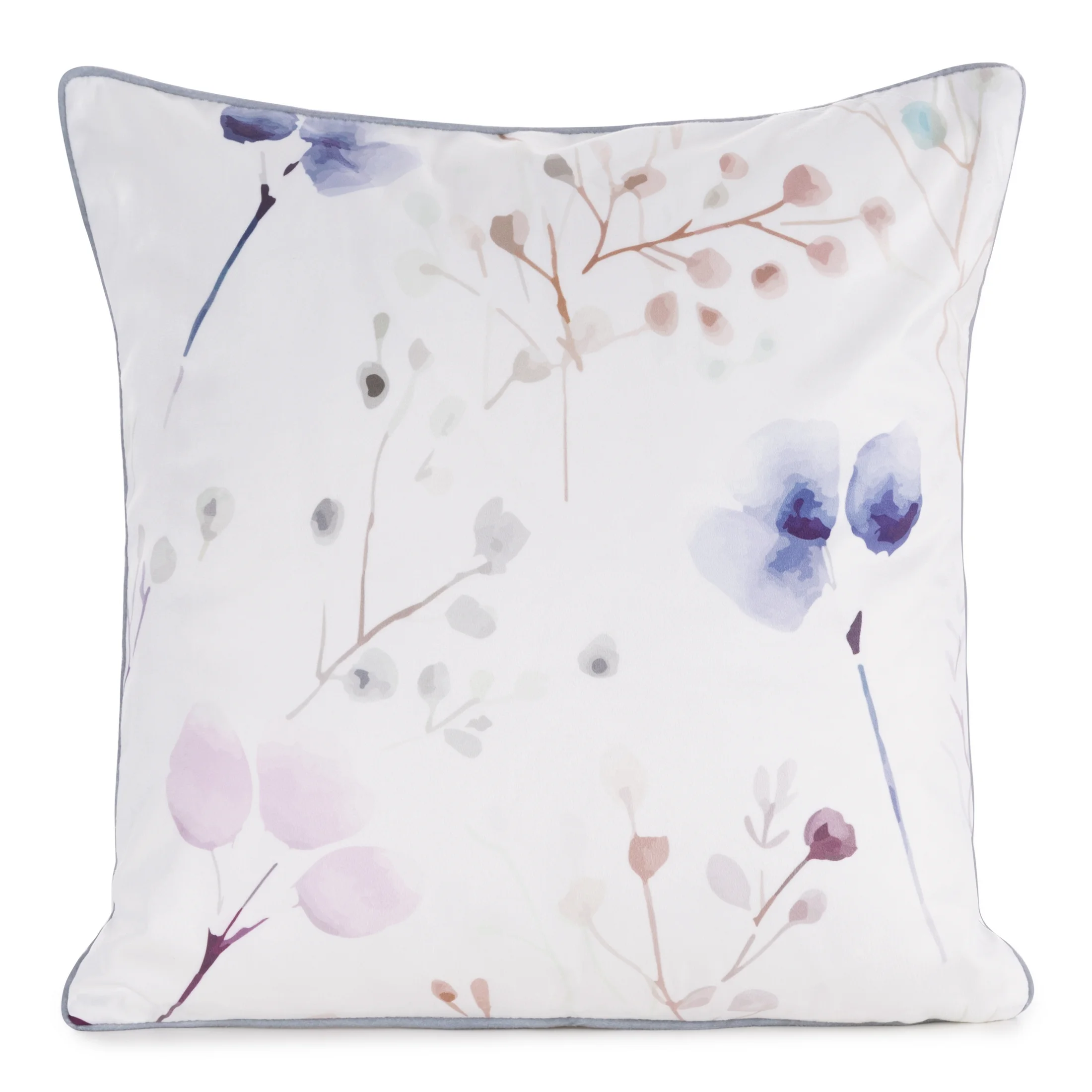 Poszewka na poduszkę 45x45 cm welwetowa, biało beżowa z nadrukiem pastelowych kwiatów i VELVET 150 Eurofirany Premium | eurofirany