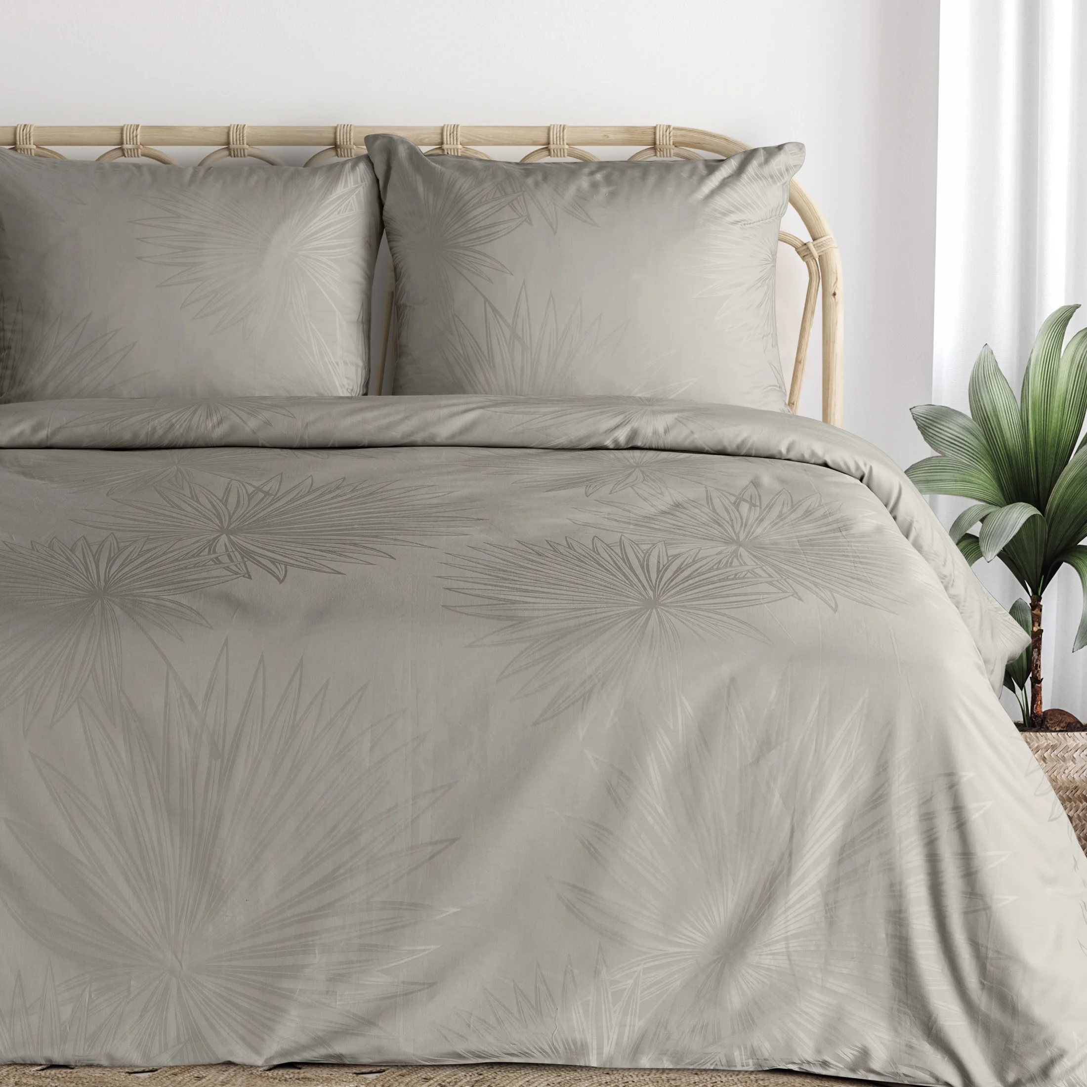 Pościel 220x200 cm bawełniana kolor szarobeżowy z żakardowym wzorem NIKOL | eurofirany