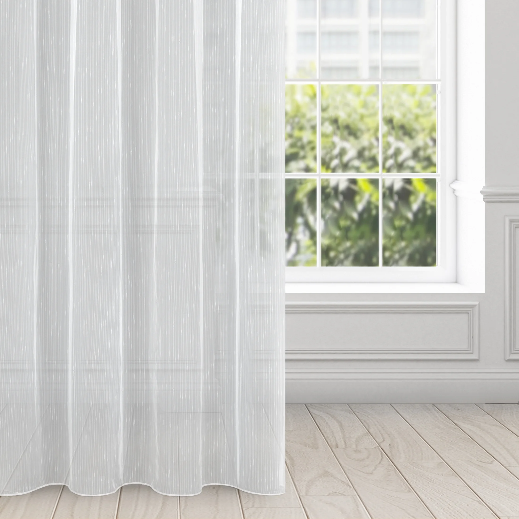 Firana biała z delikatnymi prążkami i efektem deszczyku 140x270 cm taśma PILAR | eurofirany