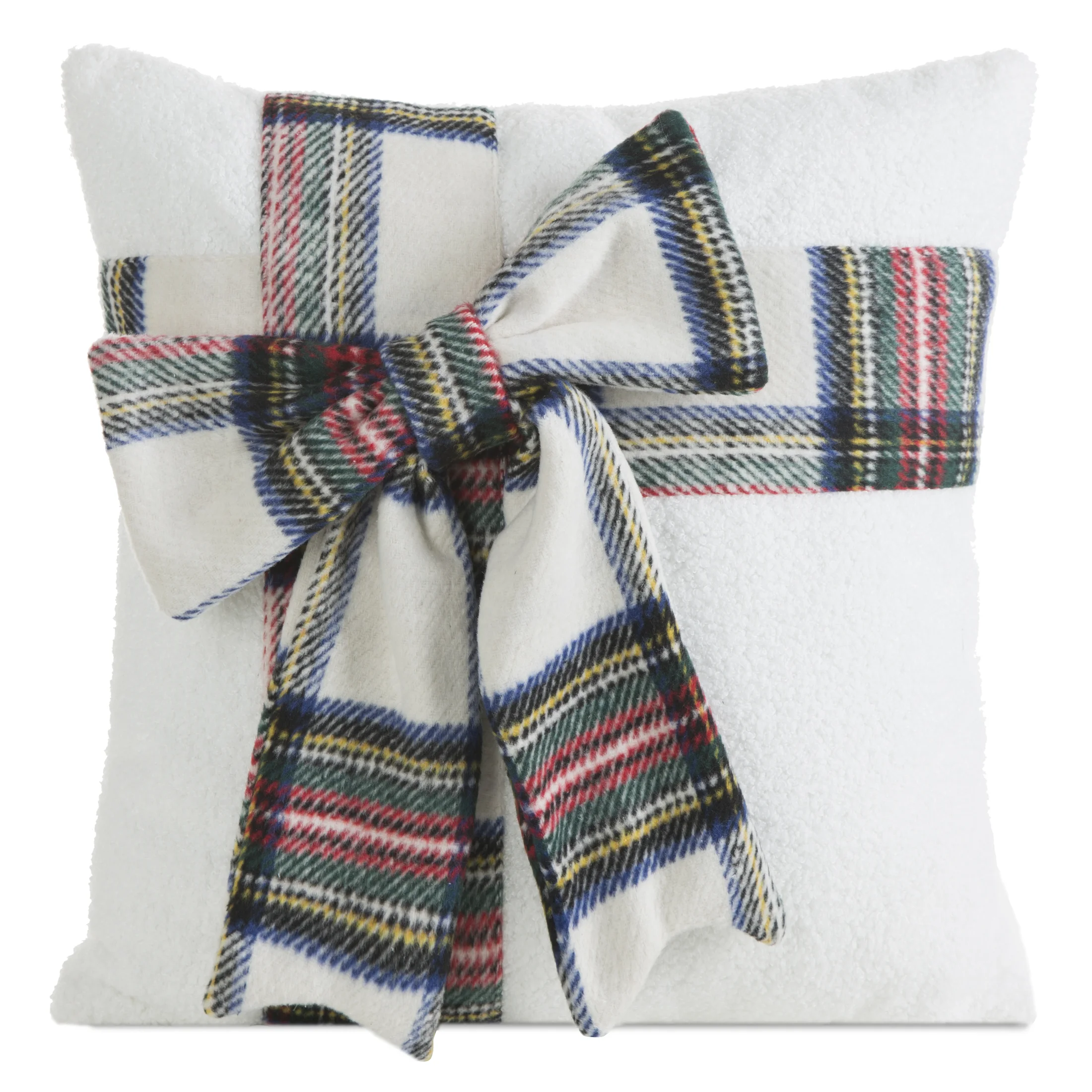 Poszewka na poduszkę świąteczna 45x45 cm kremowo, czerwona zdobiona kokardą | eurofirany