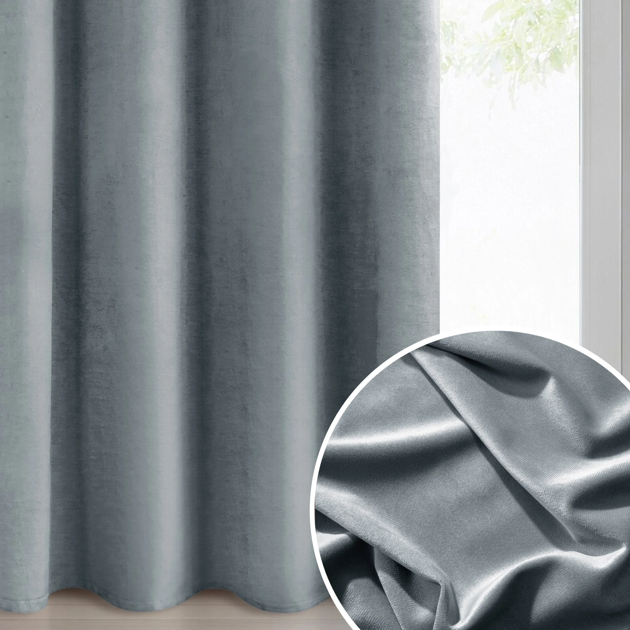 Zasłona szara z matowego welwetu 140x260 cm przelotka - MELANIE | eurofirany