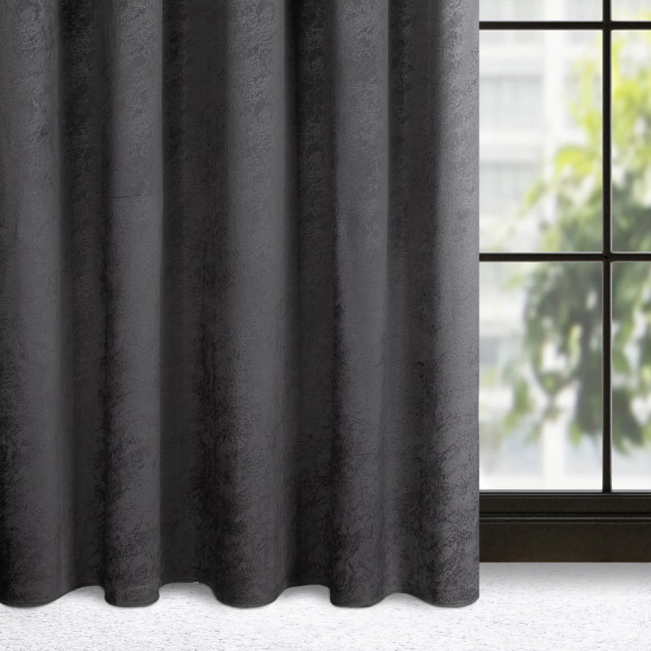 Zasłona czarna ze wzorem marmurku z welwetu 140x270 cm taśma RIVA | eurofirany