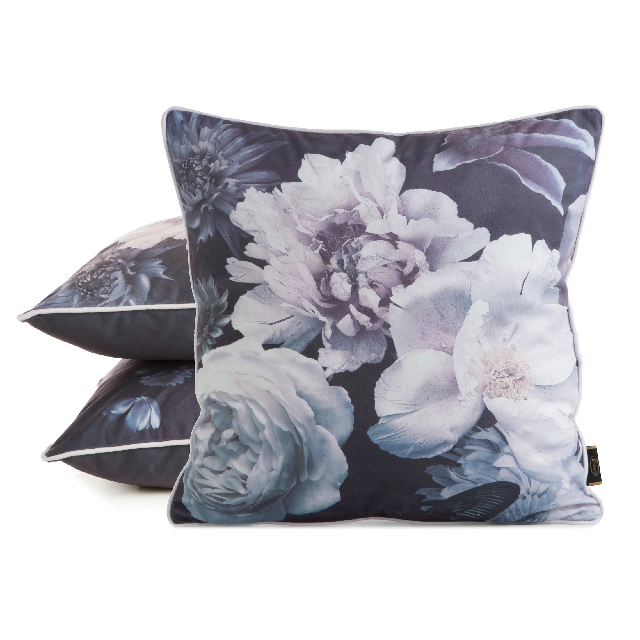 Poszewka na poduszkę 45x45 cm welwetowa, fioletowo czarna, dwustronna z motywem kwiatów VELVET 134 Eurofirany Premium