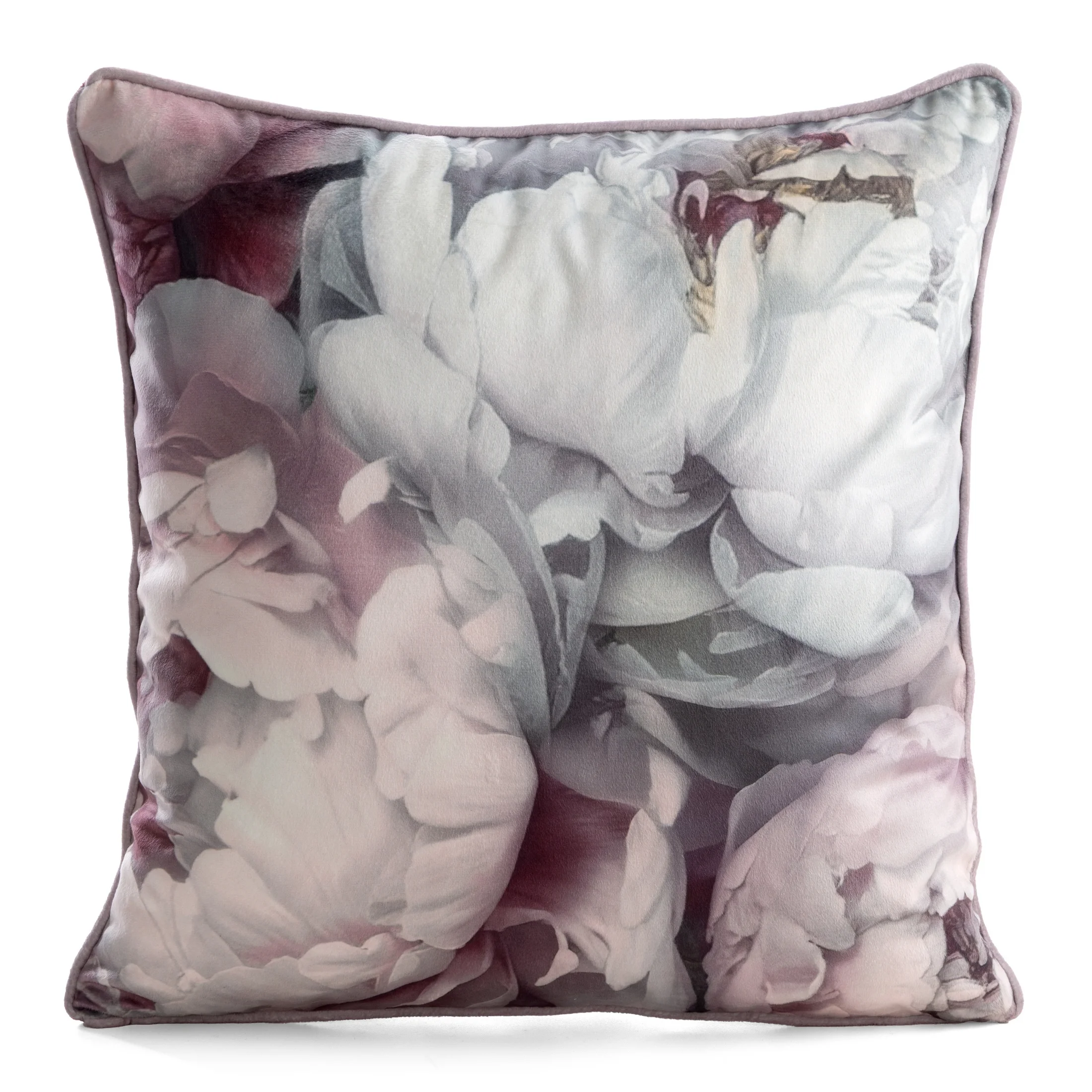 Poszewka na poduszkę 45x45 cm welwetowa bordowo, różowa z roślinnym nadrukiem VELVET 211 | eurofirany