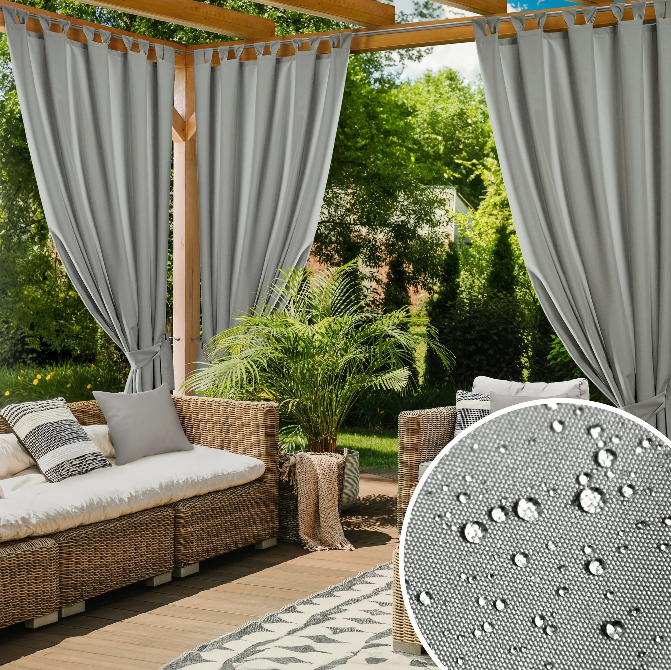 Zasłona srebrna z wodoodpornej tkaniny idealna do ogrodu i na taras 155x220 cm szelki/rzep - GARDEN | eurofirany