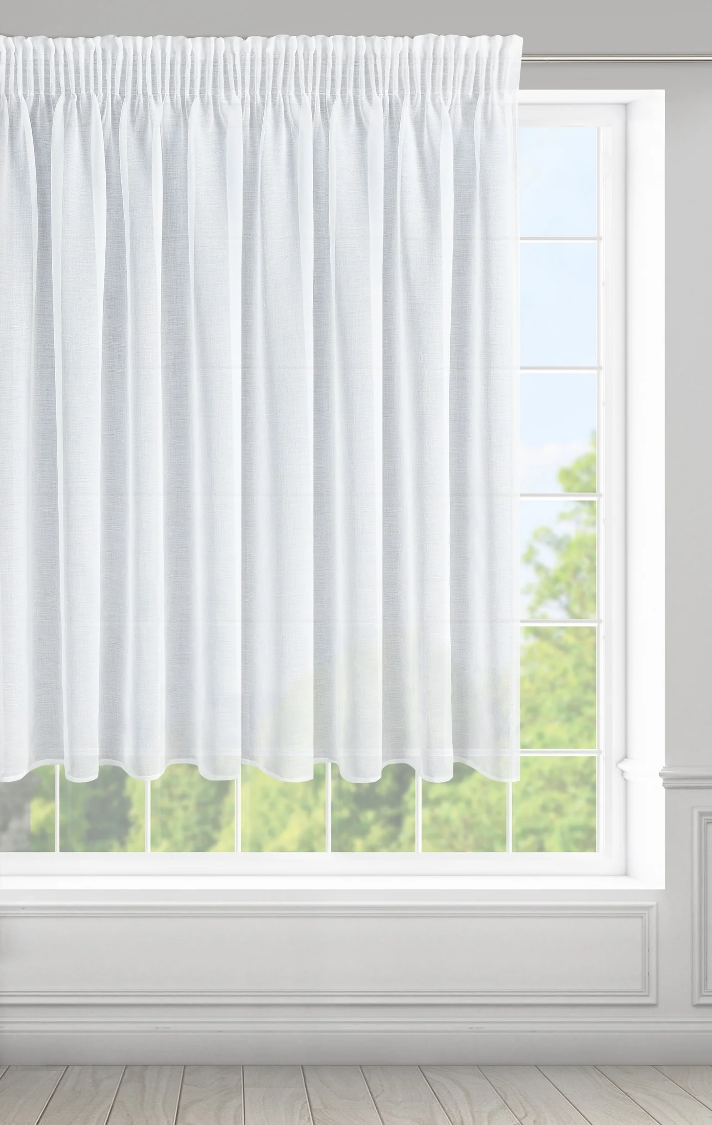 Firana biała z lekkiej i gładkiej matowej etaminy, półtransparentna 350x150 cm taśma LANA