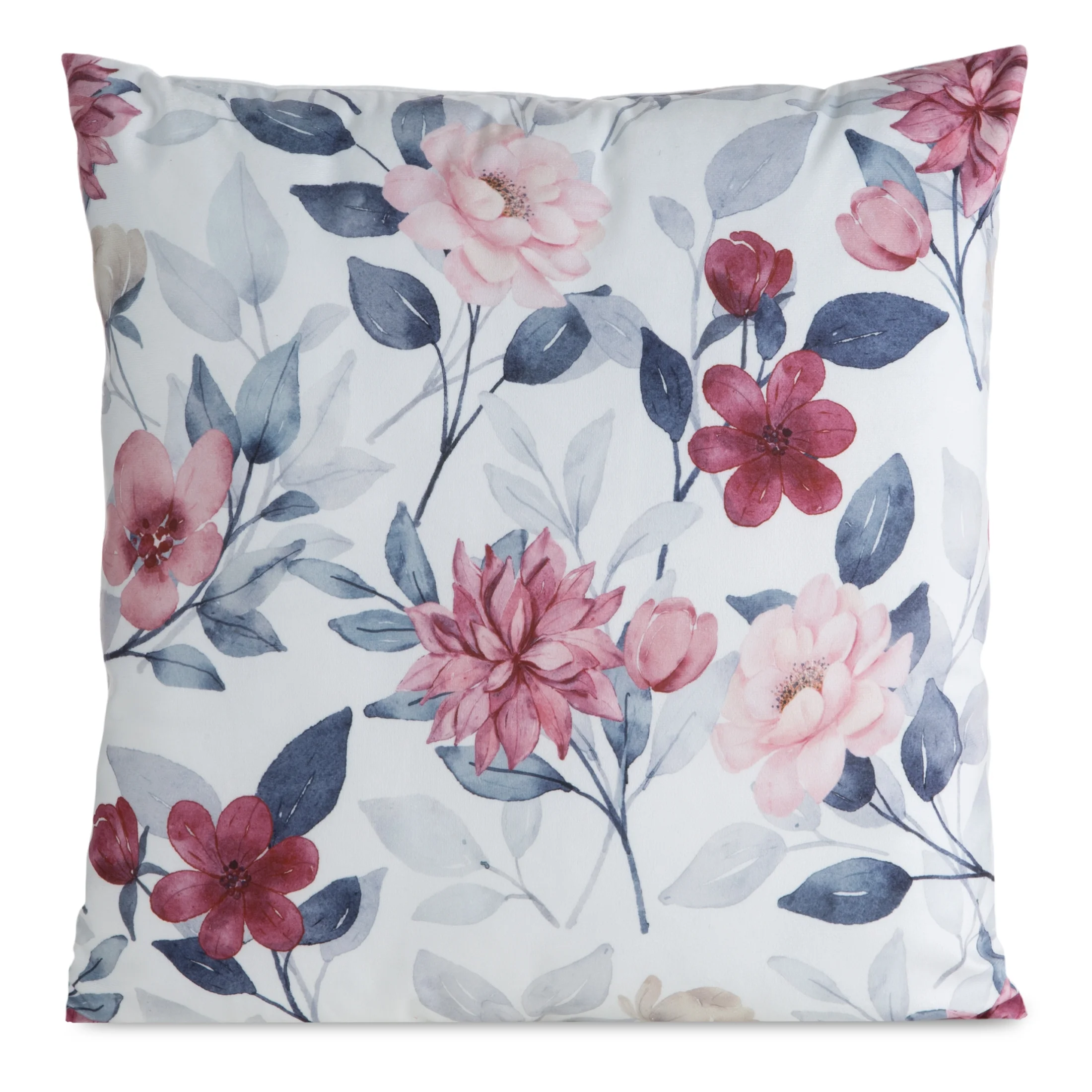 Poszewka na poduszkę 45x45 cm welwetowa biało, czerwona zdobiona nadrukiem letnich kwiatów MINK | eurofirany