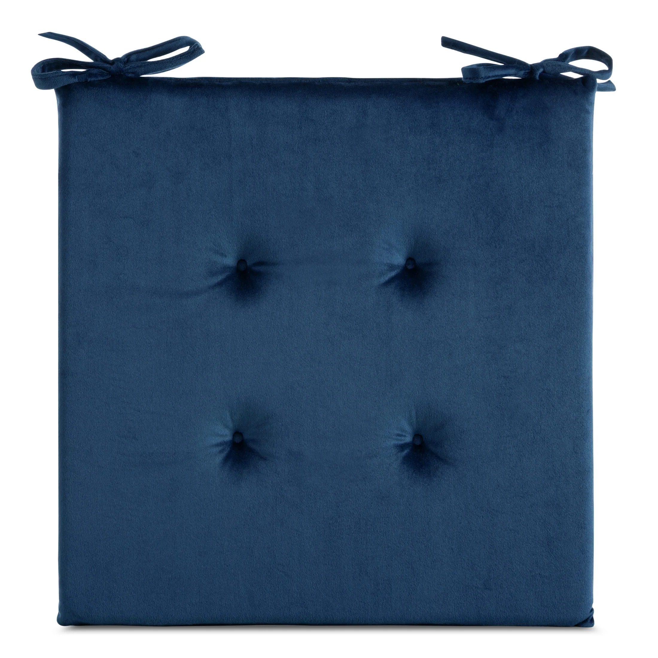 Poduszka na krzesło 40 x 40 x 3 cm welwetowa granatowa z ozdobnym pikowaniem i praktycznymi troczkami GAJA